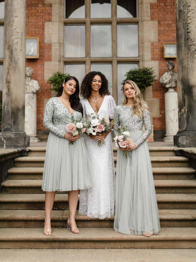 Maya Sage Green Embellished Long Sleeve Maxi Dress