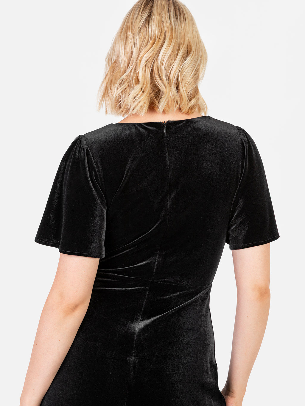 Maya Black Faux Wrap Short Sleeve Velvet Maxi Dress