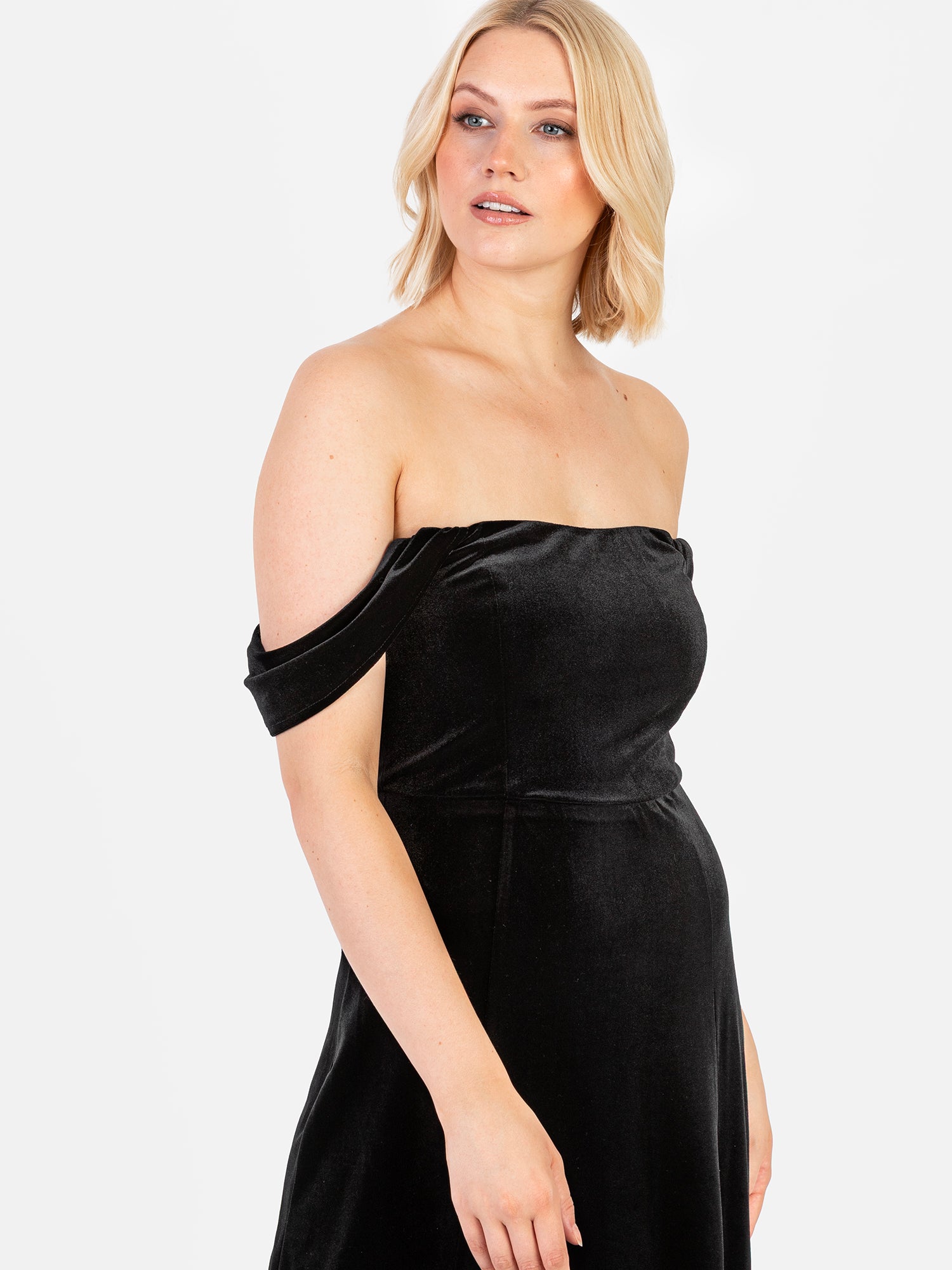 Maya Deluxe Black Velvet Bardot Dress