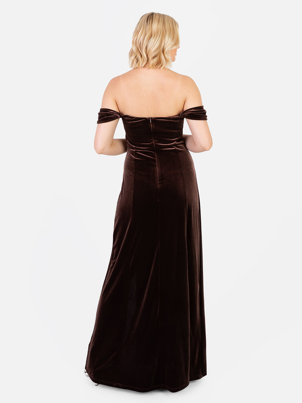 Maya Deluxe Chocolate Velvet Bardot Dress
