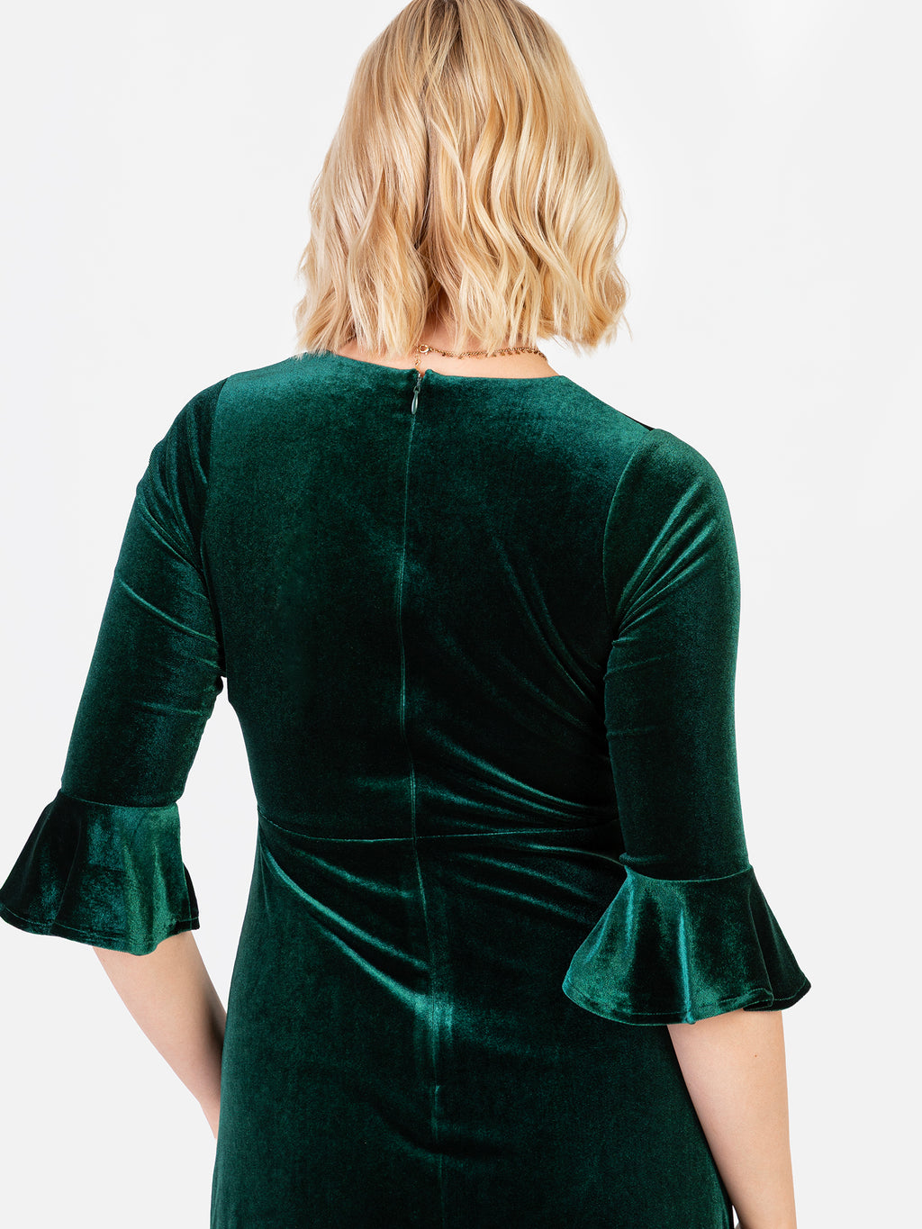 Maya Emerald Green V Neck 3/4 Flute Sleeve Velvet Maxi Dress
