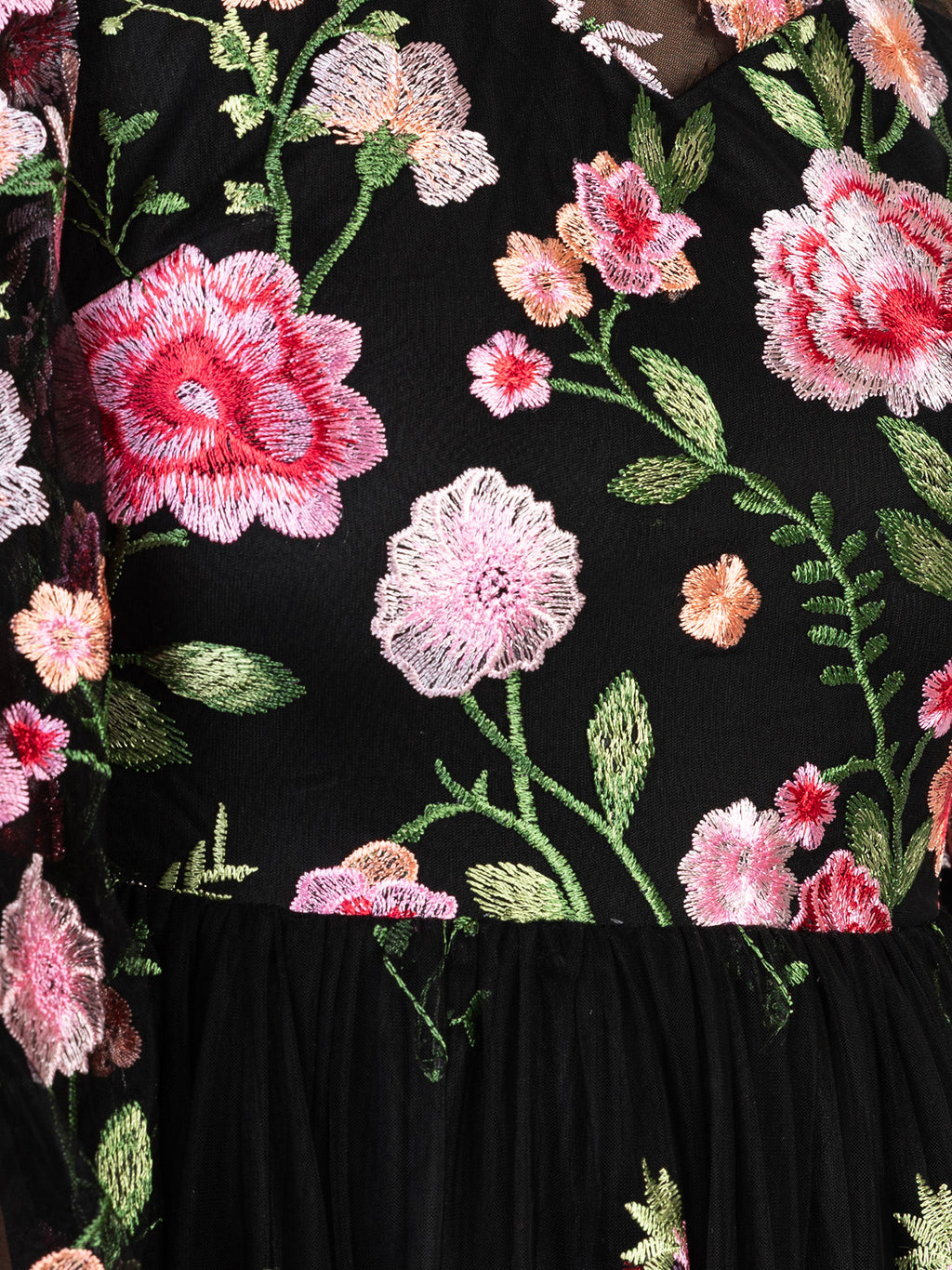 Maya Floral Embroidered Blouson Sleeve Maxi Dress