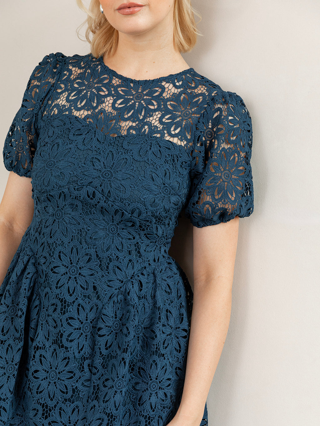 Maya Teal Short Sleeve Lace Mini Dress