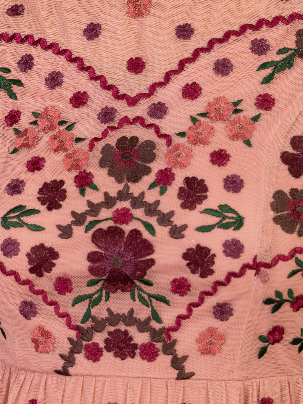 Maya Teraccotta Pink Floral Embroidered High Neck Maxi Dress
