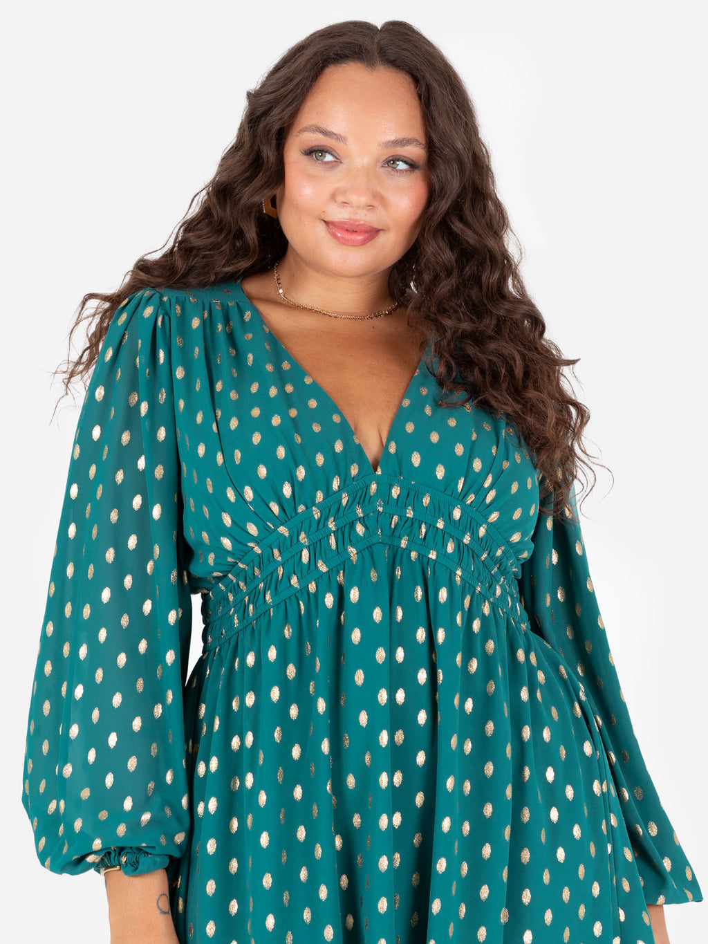 Lovedrobe Green Long Sleeve V Neck Mini Dress