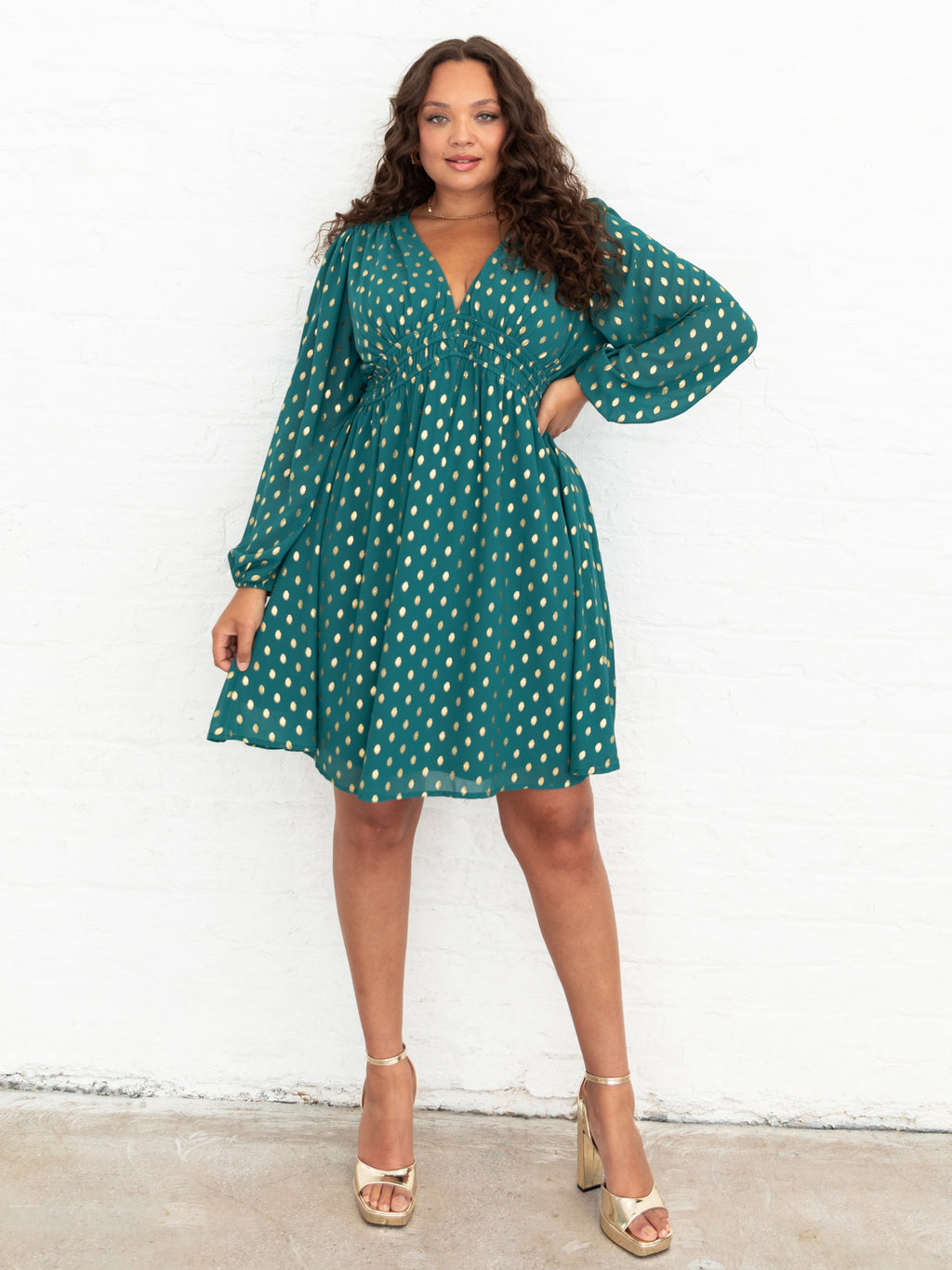 Lovedrobe Green Long Sleeve V Neck Mini Dress