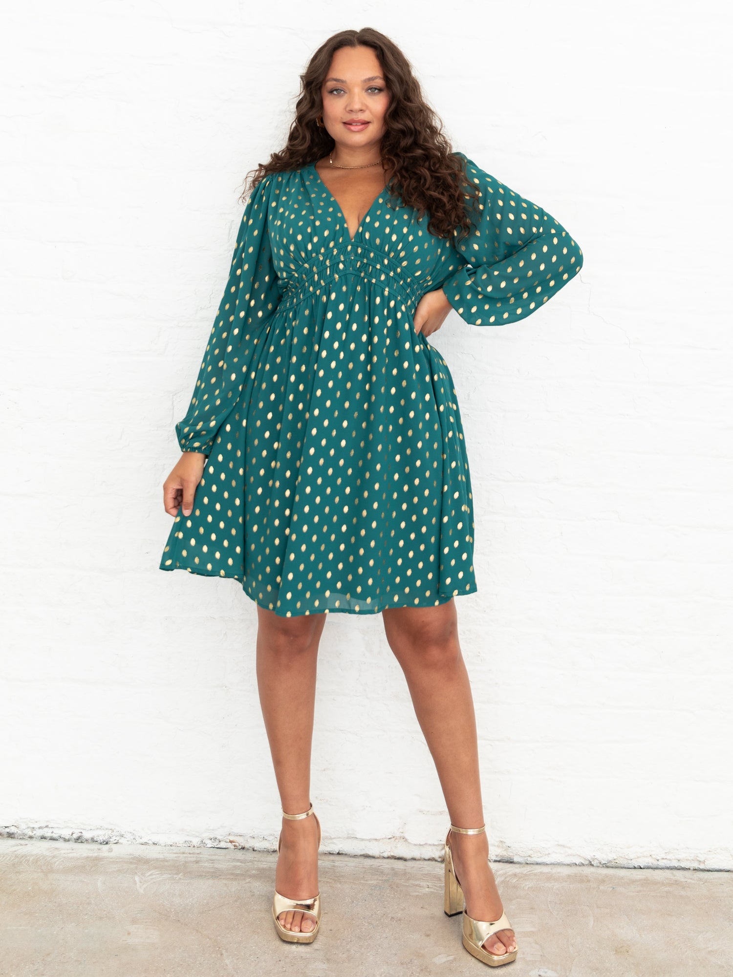 Lovedrobe Green Long Sleeve V Neck Mini Dress