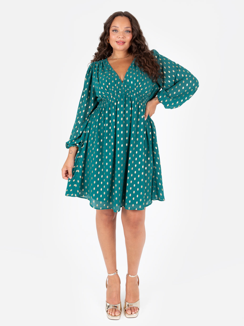 Lovedrobe Green Long Sleeve V Neck Mini Dress