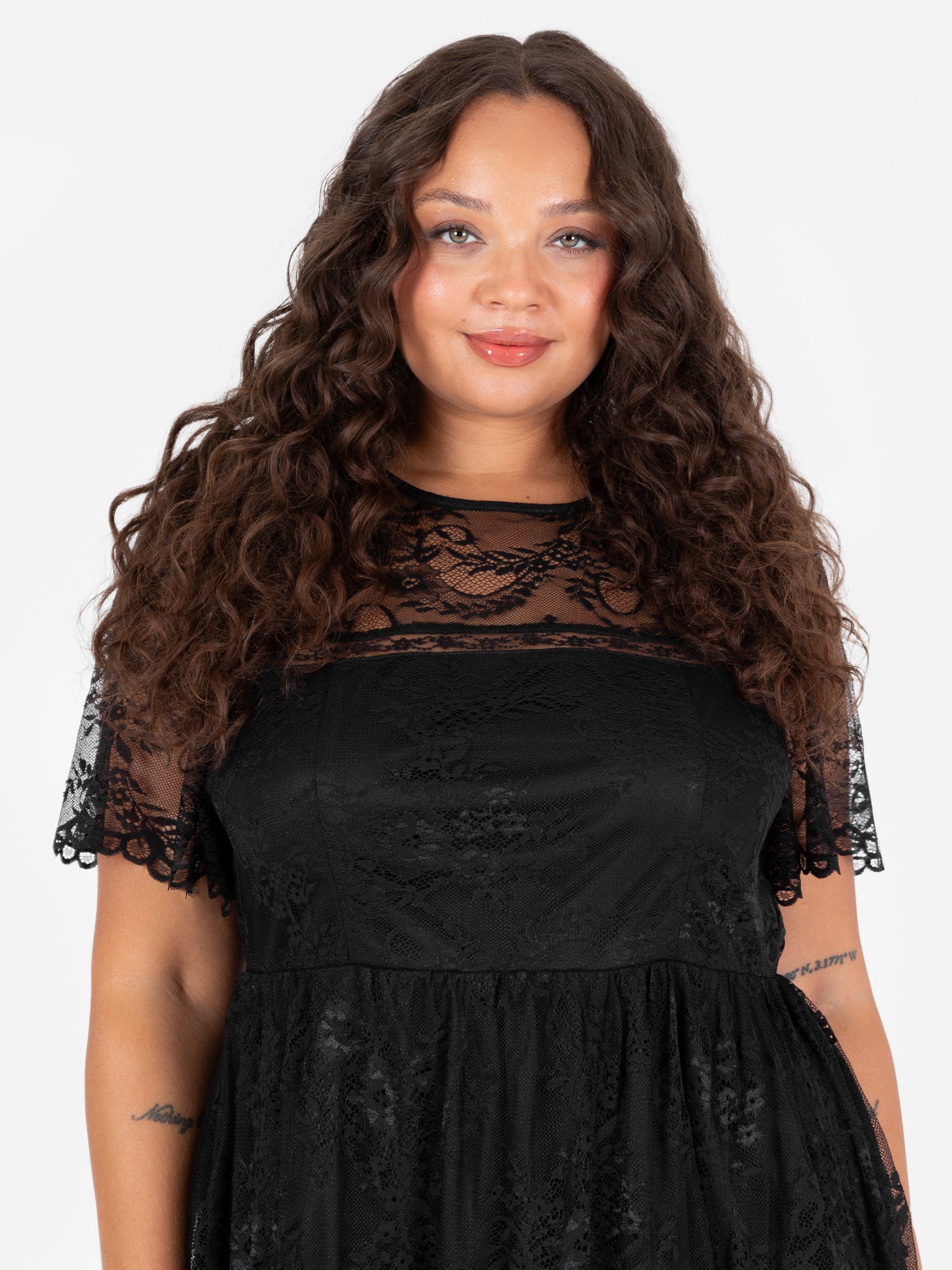 Lovedrobe Black Short Sleeve Lace Midi Dress