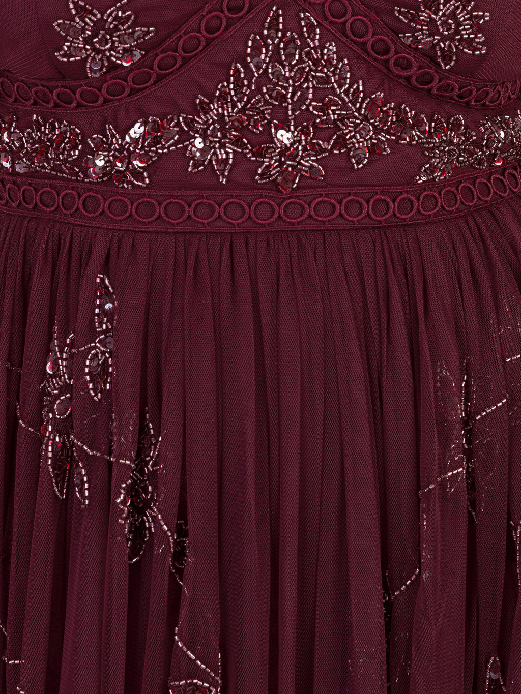 Maya Cranberry Embellished Angel Sleeve & Open Back Midaxi Dress