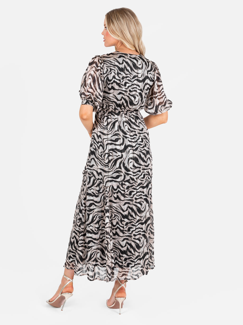 Lovedrobe Animal Print Faux Wrap Puff Sleeve Midaxi Dress