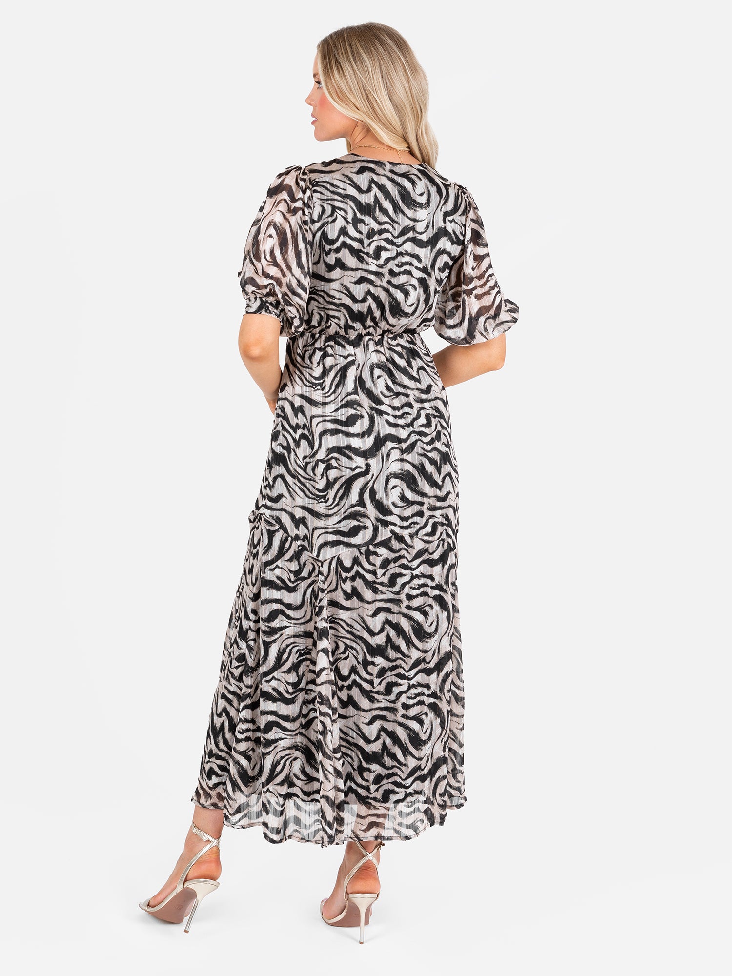 Lovedrobe Animal Print Faux Wrap Puff Sleeve Midaxi Dress