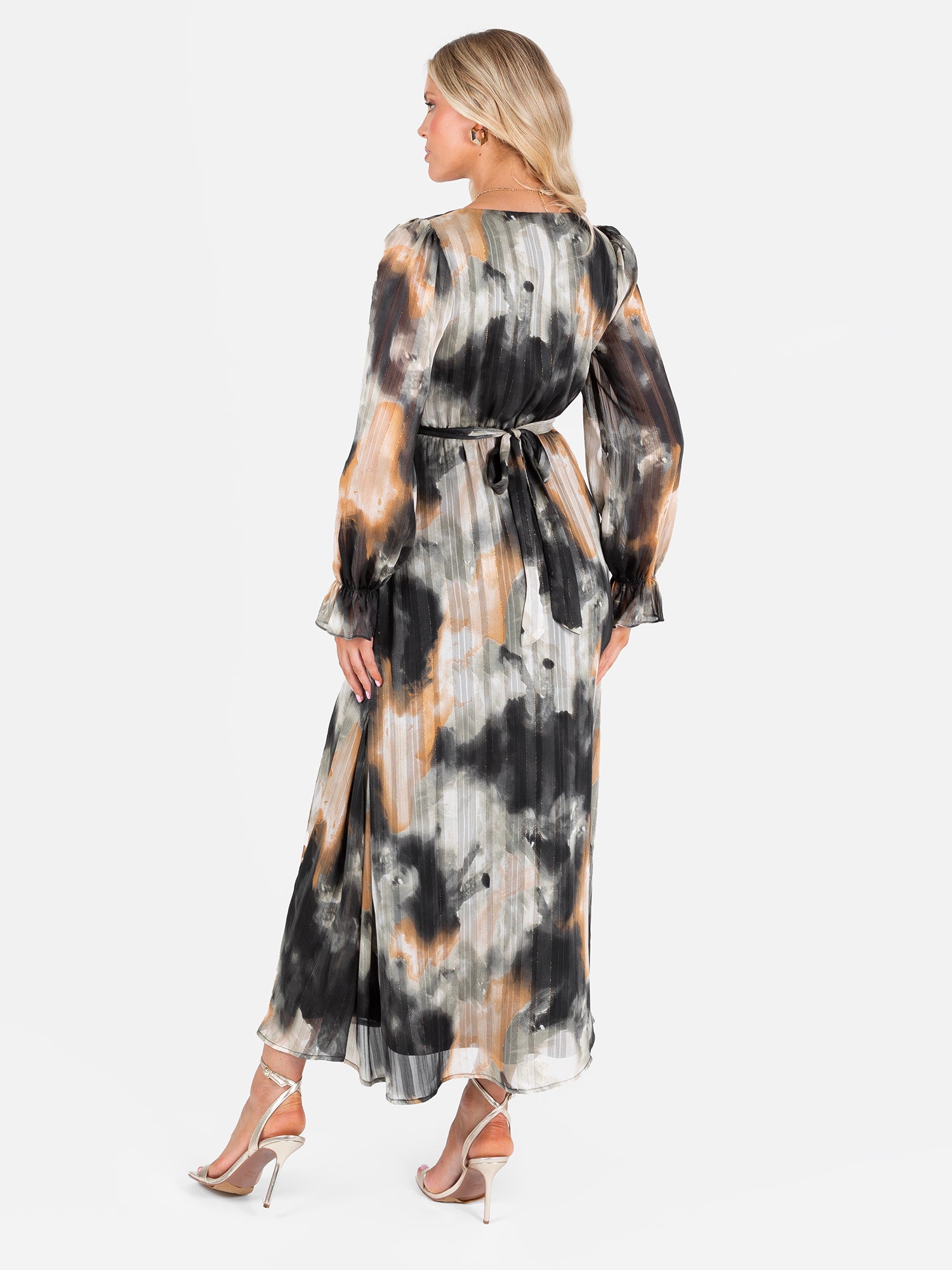 Lovedrobe Faux Wrap Long Sleeve Tie Back Midaxi Dress