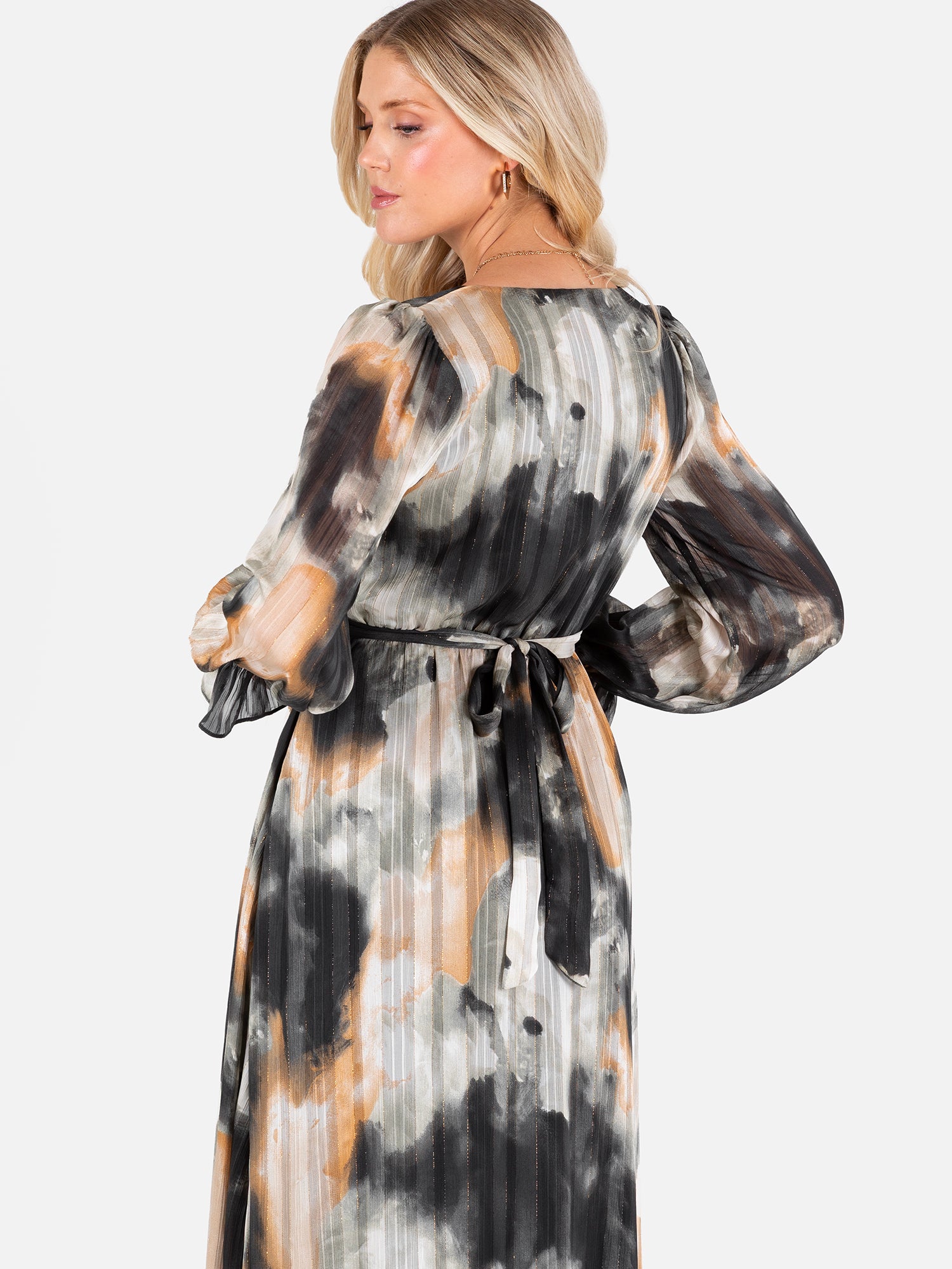 Lovedrobe Faux Wrap Long Sleeve Tie Back Midaxi Dress