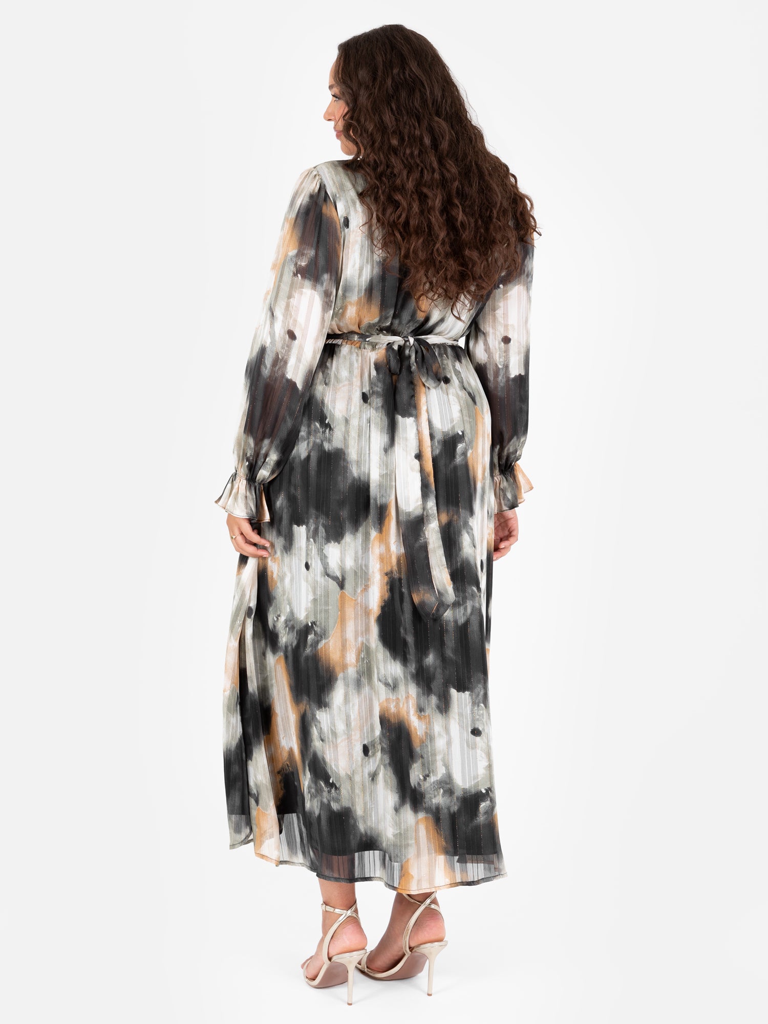 Lovedrobe Faux Wrap Long Sleeve Tie Back Midaxi Dress