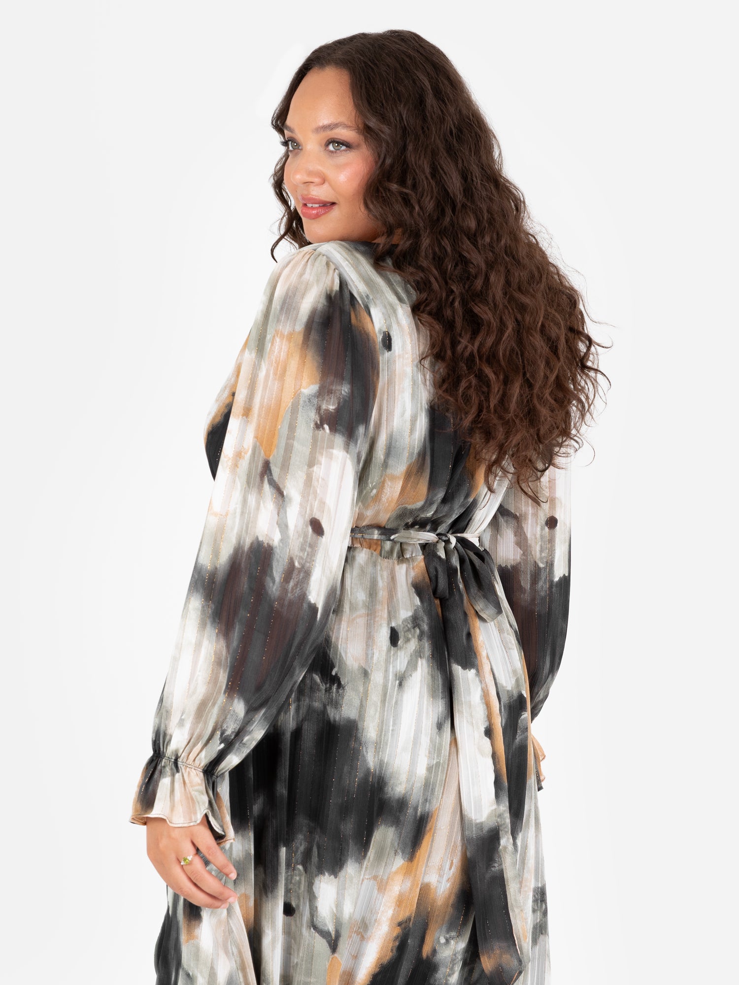 Lovedrobe Faux Wrap Long Sleeve Tie Back Midaxi Dress