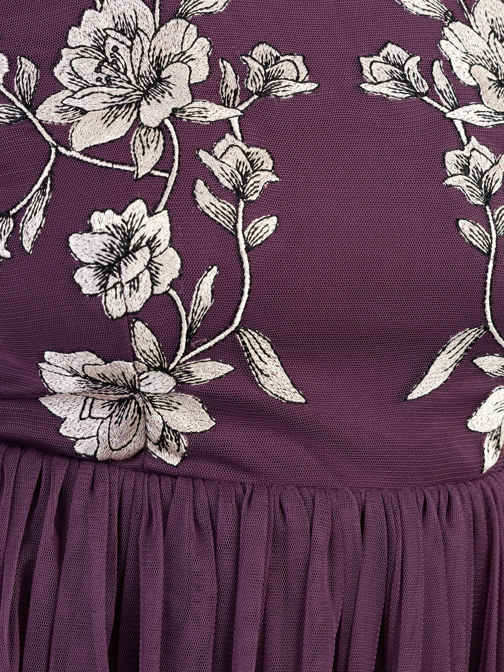 Maya Berry Embroidered Tiered Midaxi Dress