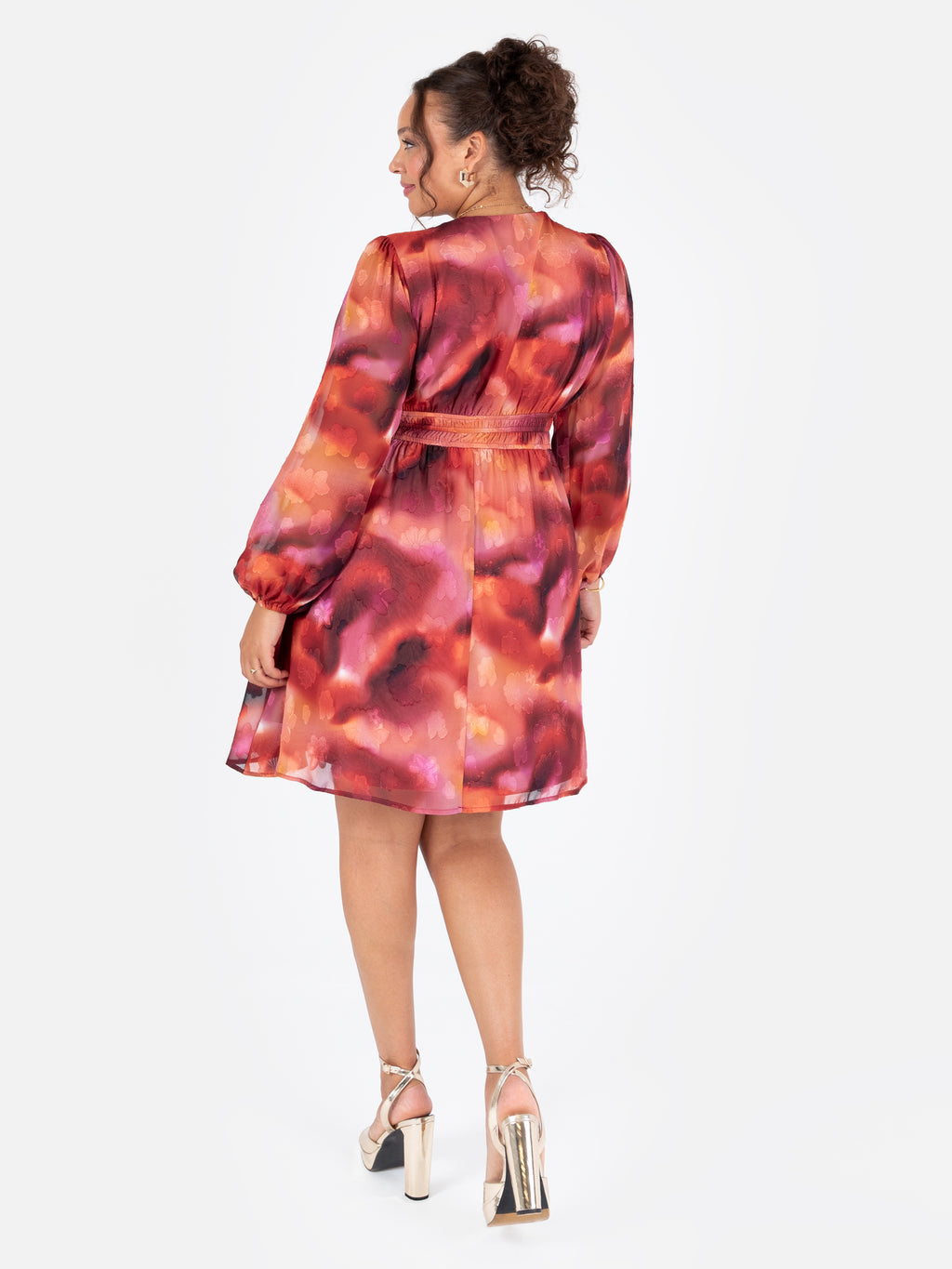 Lovedrobe Floral Burnout Long Sleeve V Neck Mini Dress