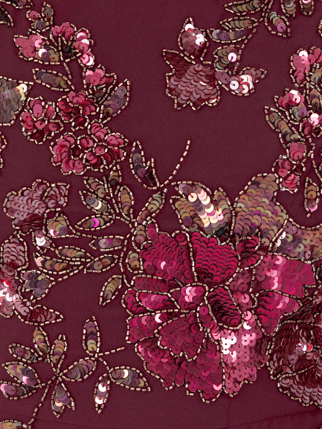 Maya Cranberry Floral Embellished Puff Sleeve & Open Back Maxi Dress