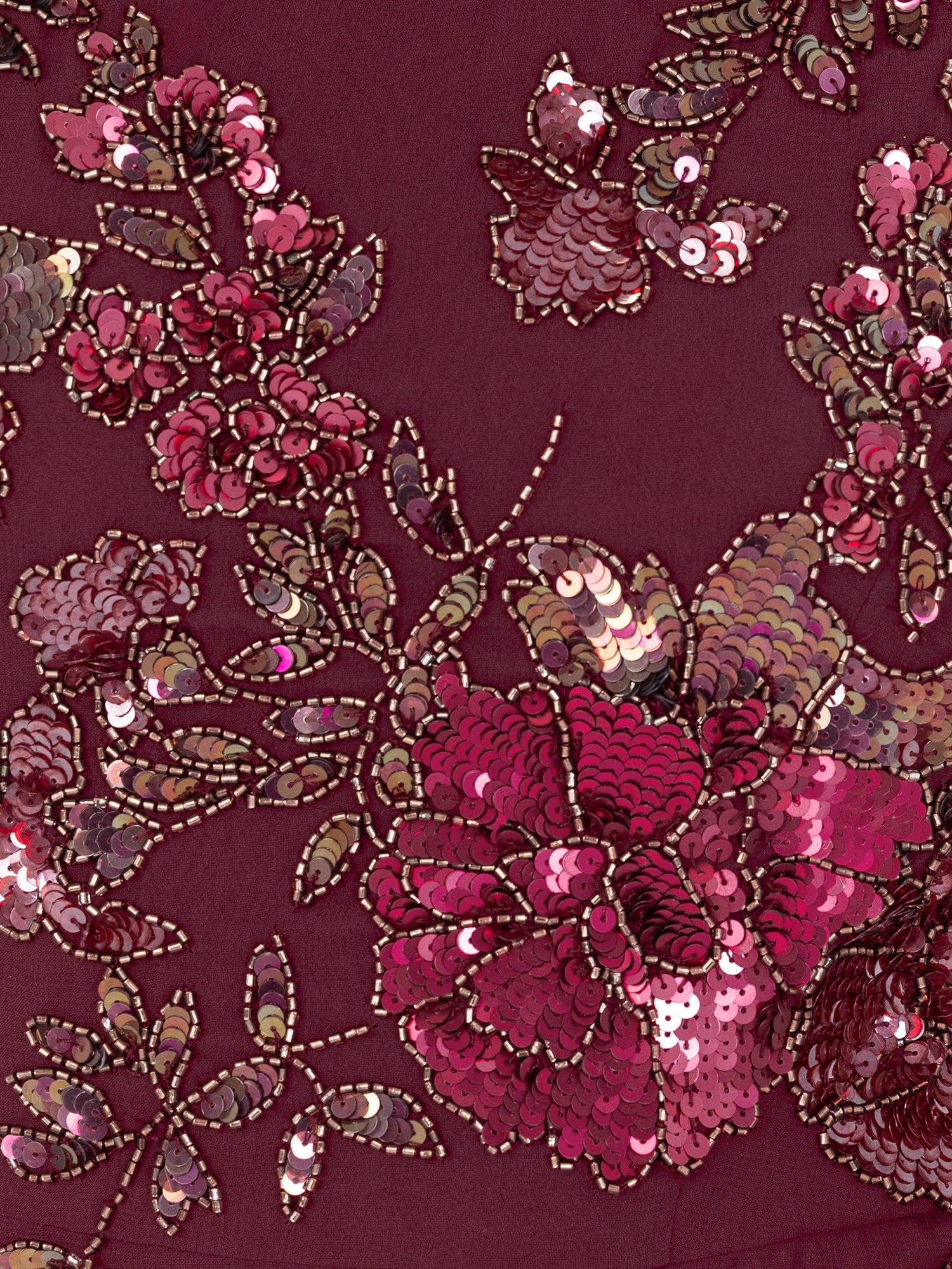 Maya Cranberry Floral Embellished Puff Sleeve & Open Back Maxi Dress