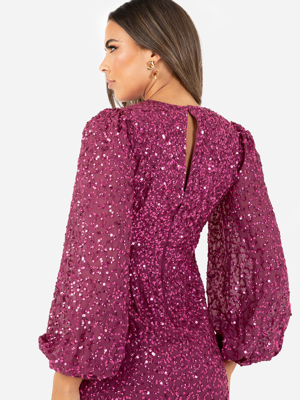 Maya Pink Fully Embellished Blouson Sleeve Maxi Dress