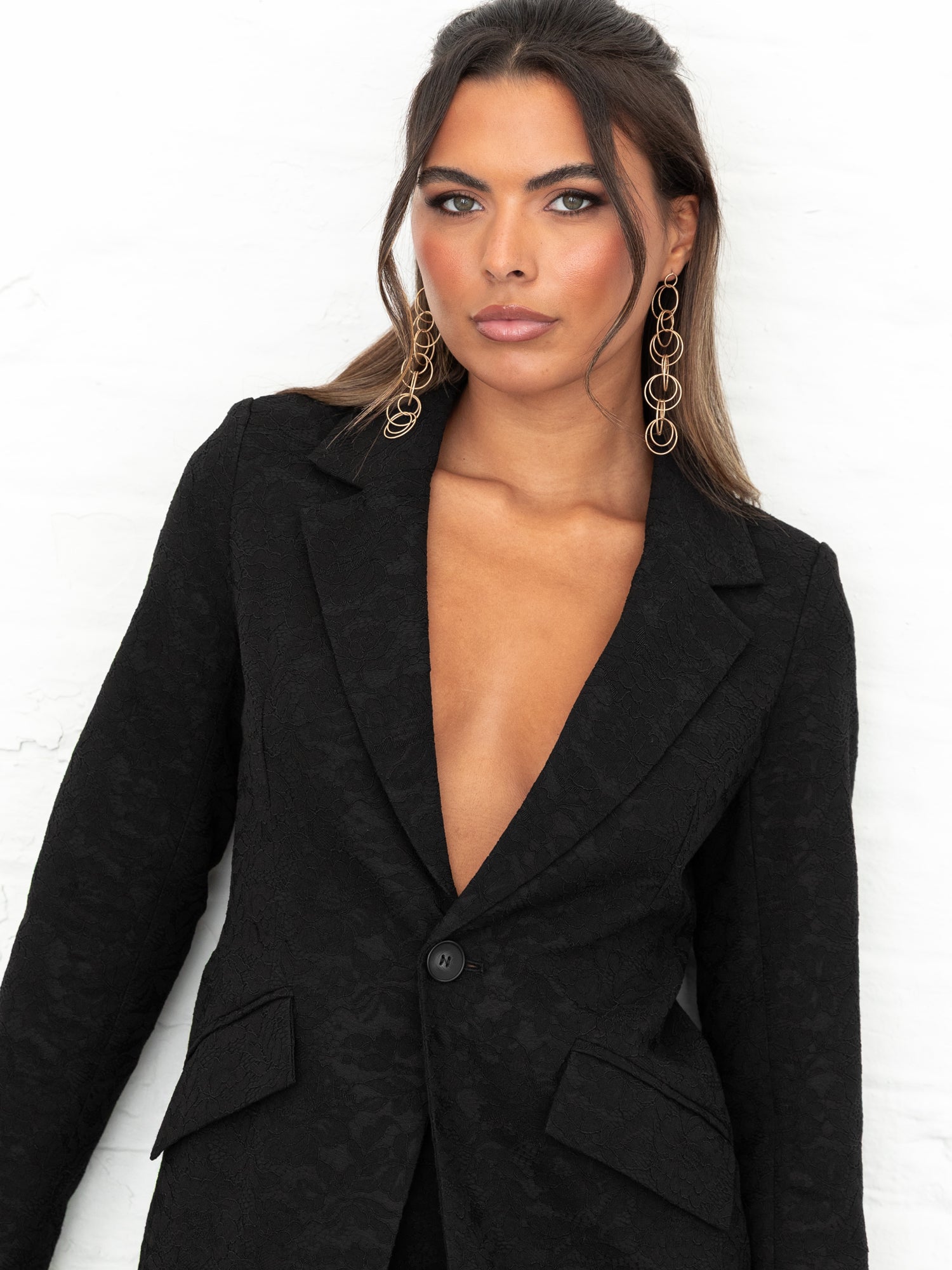 Maya Black Floral Lace Blazer