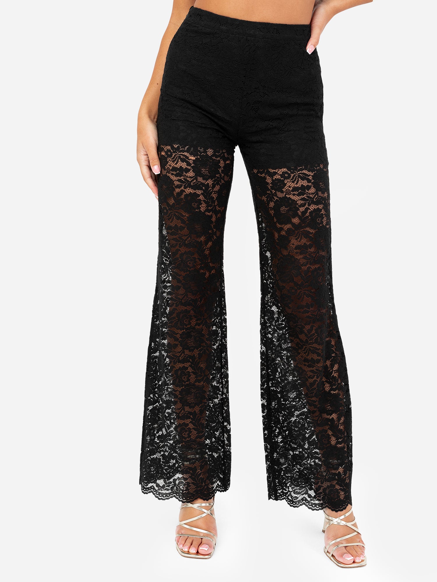 Maya Black Floral Lace High Waist Trousers