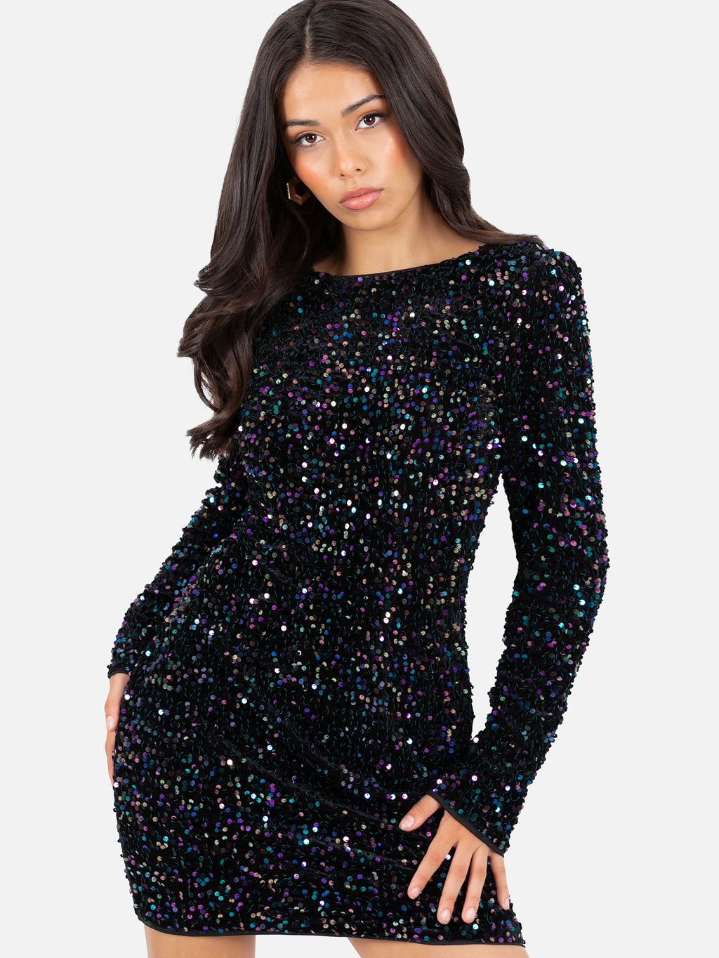Lovedrobe Embellished V-Back Velvet Bodycon Mini Dress