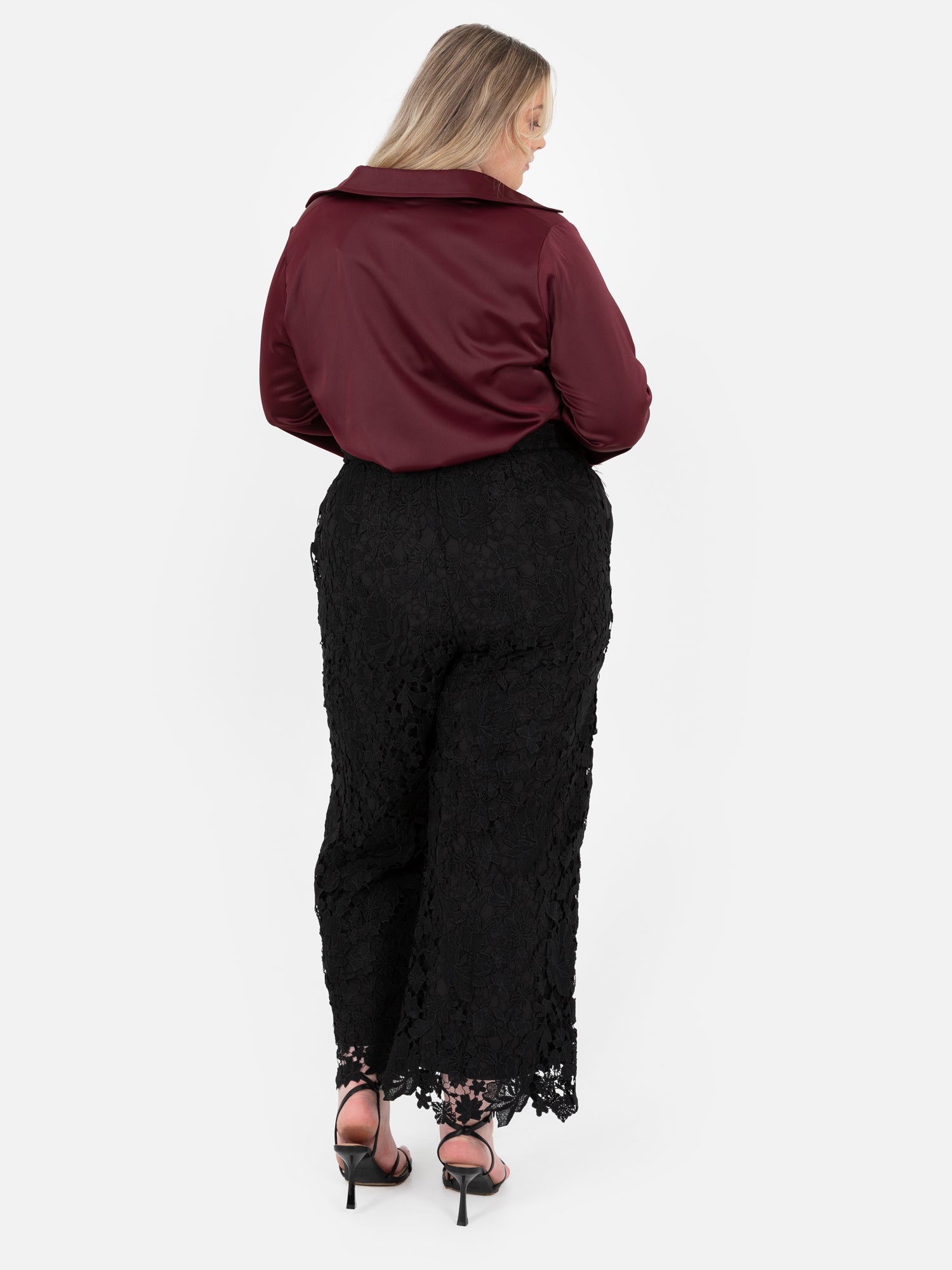 Lovedrobe Burgundy Satin Shirt with Feather Cuffs