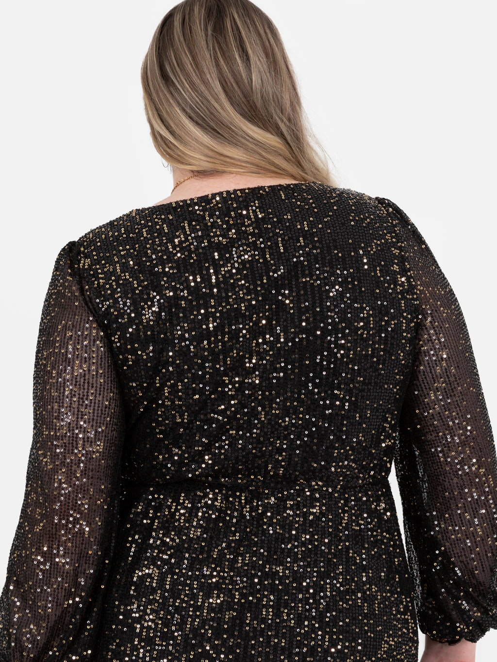 Lovedrobe Black & Gold Sequin Faux Wrap Long Sleeve Midi Dress