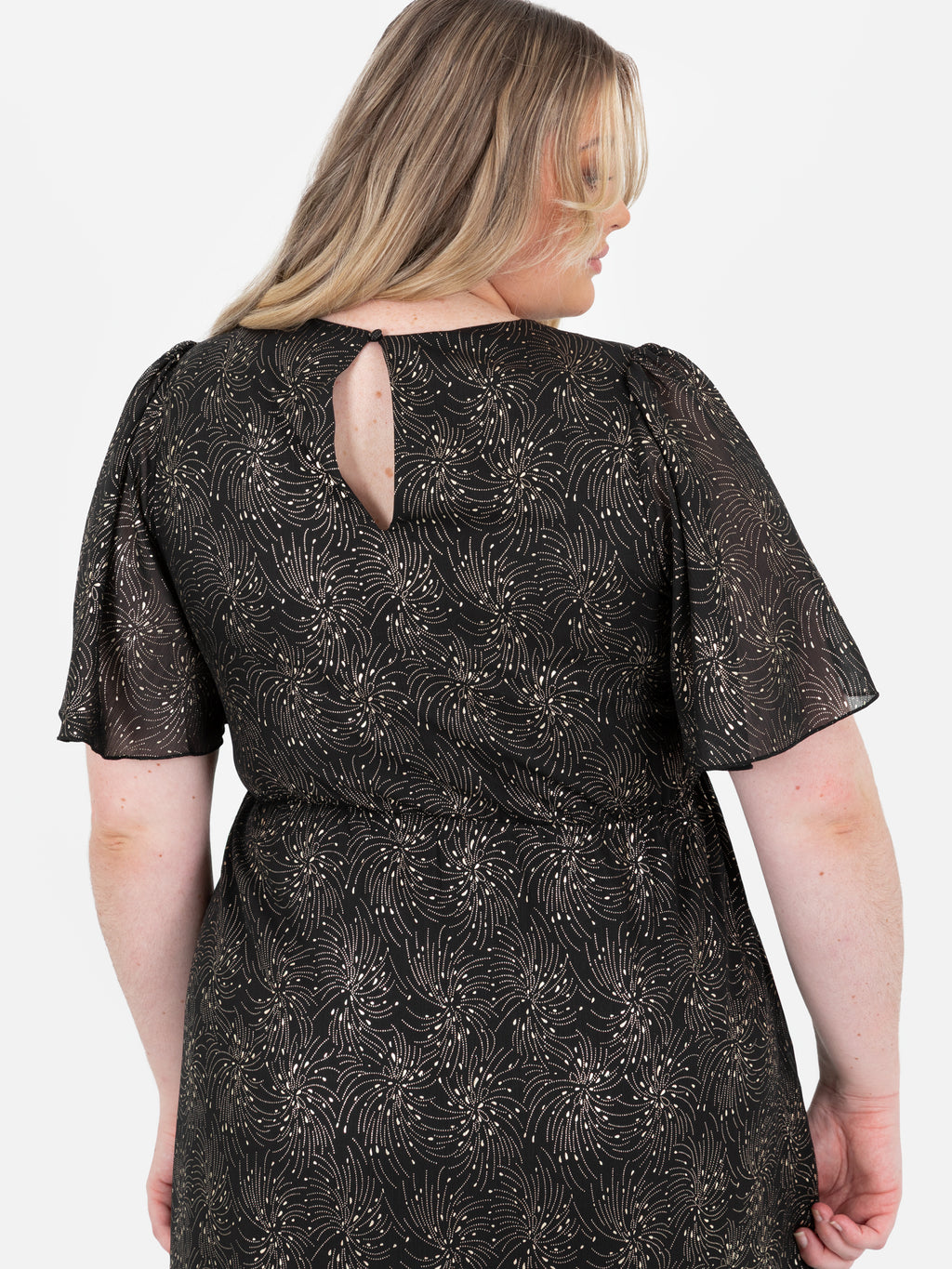 Lovedrobe Gold Foil Detail Angel Sleeve Ruffled Midaxi Dress