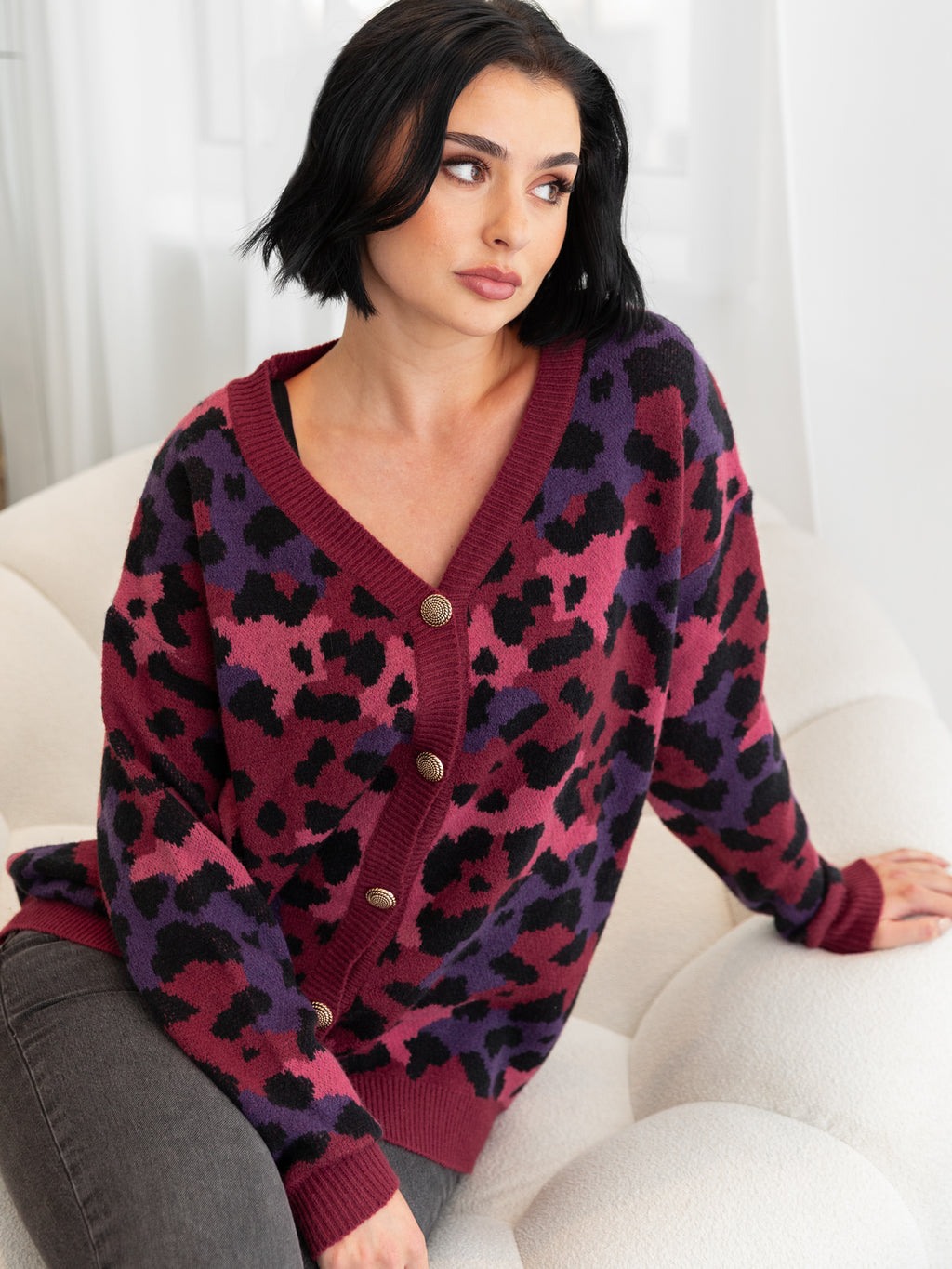 Lovedrobe Leopard Jacquard V Neck Longline Cardigan