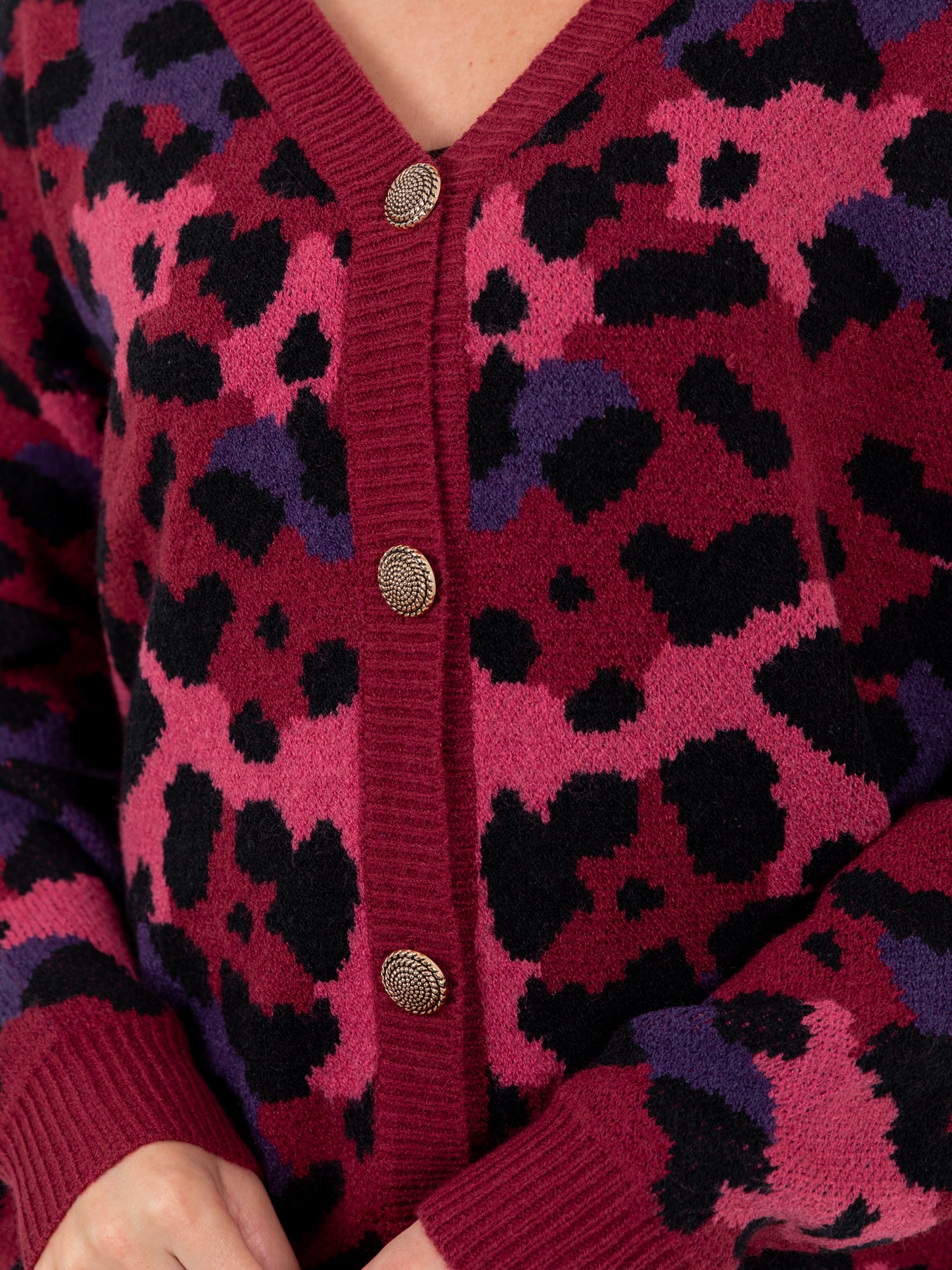 Lovedrobe Leopard Jacquard V Neck Longline Cardigan