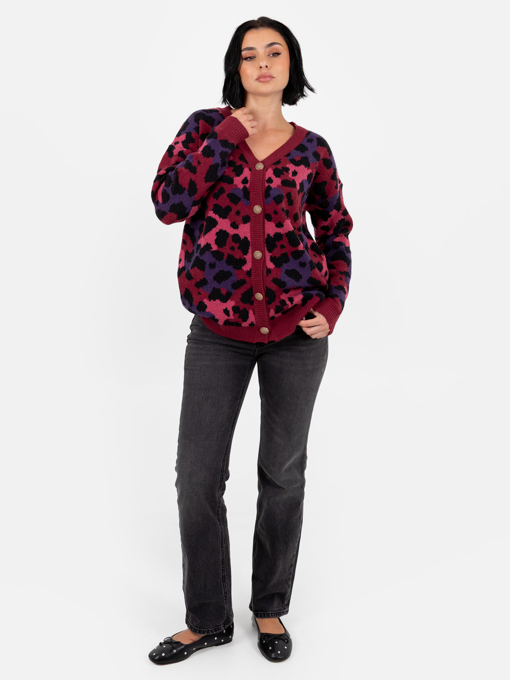 Lovedrobe Leopard Jacquard V Neck Longline Cardigan