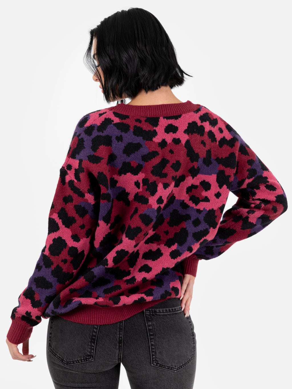 Lovedrobe Leopard Jacquard V Neck Longline Cardigan