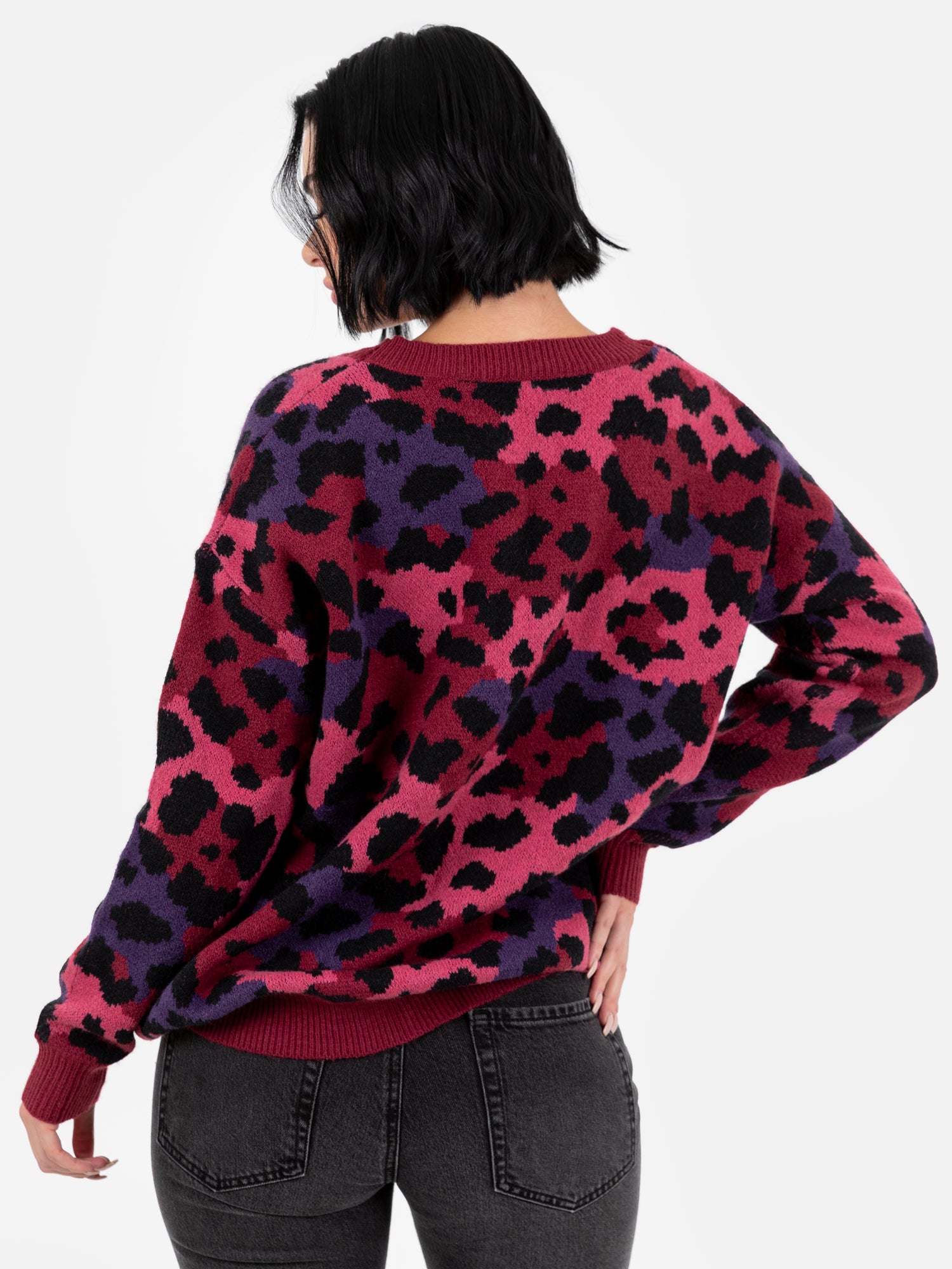 Lovedrobe Leopard Jacquard V Neck Longline Cardigan
