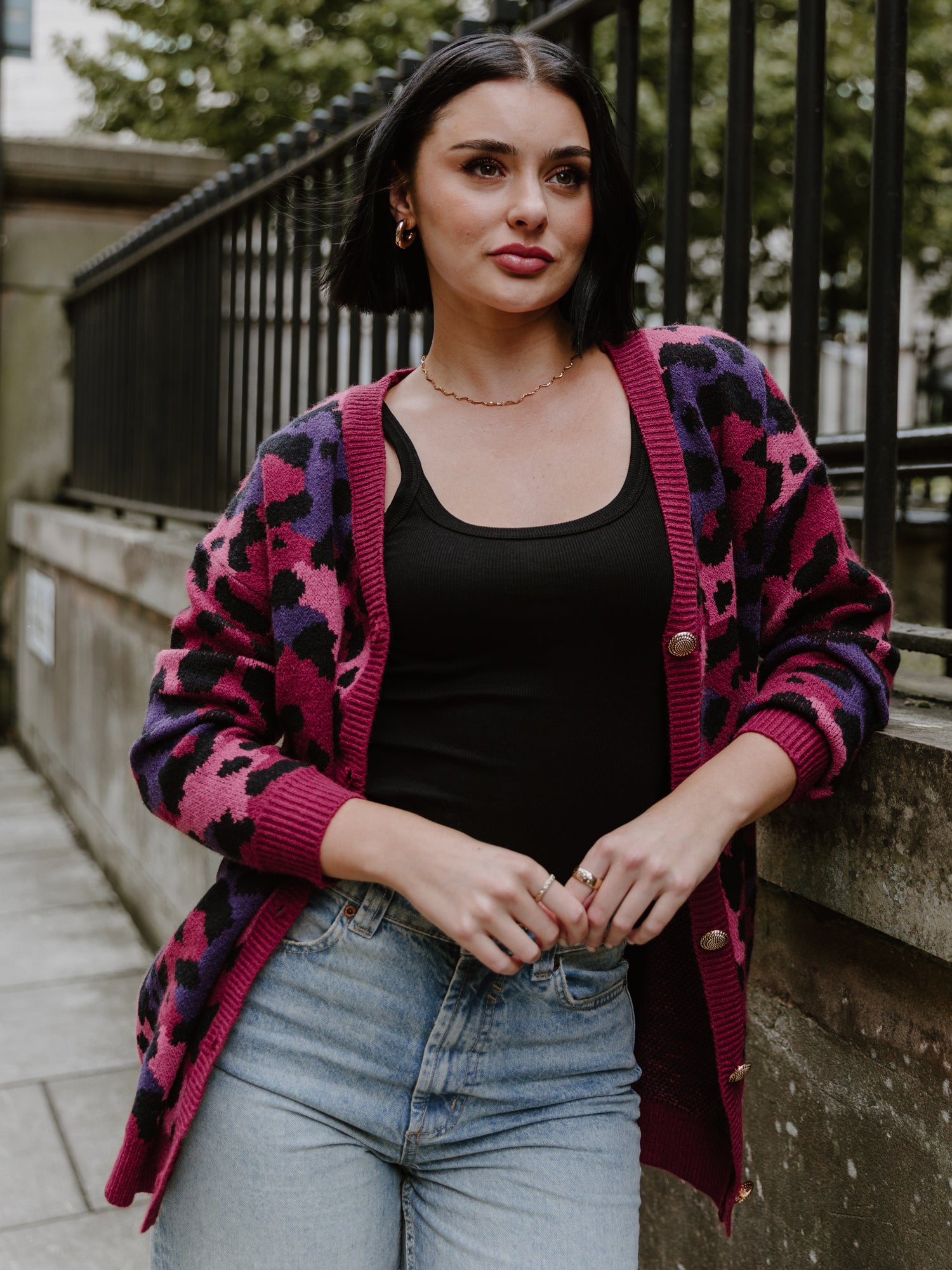Lovedrobe Leopard Jacquard V Neck Longline Cardigan
