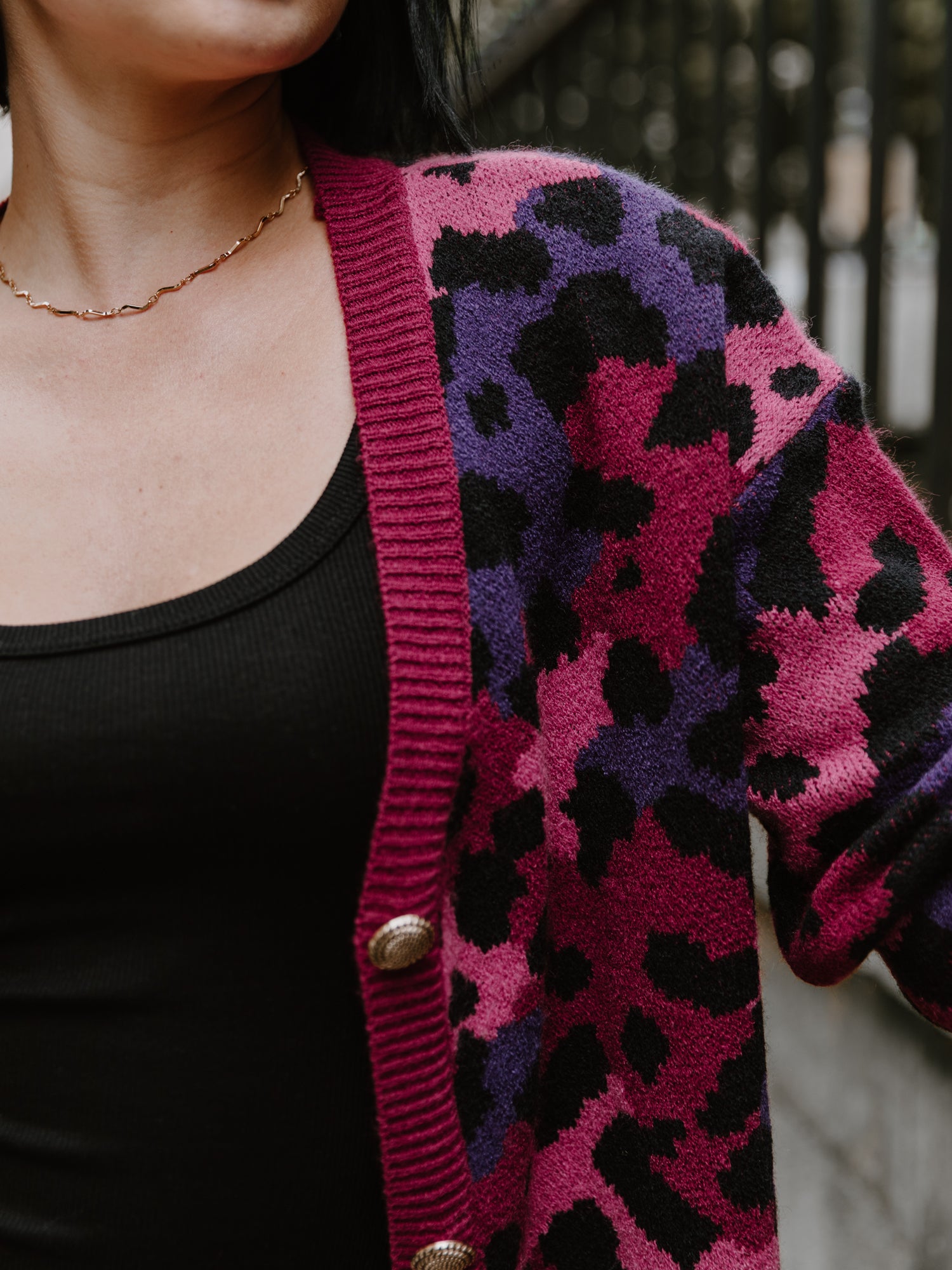 Lovedrobe Leopard Jacquard V Neck Longline Cardigan