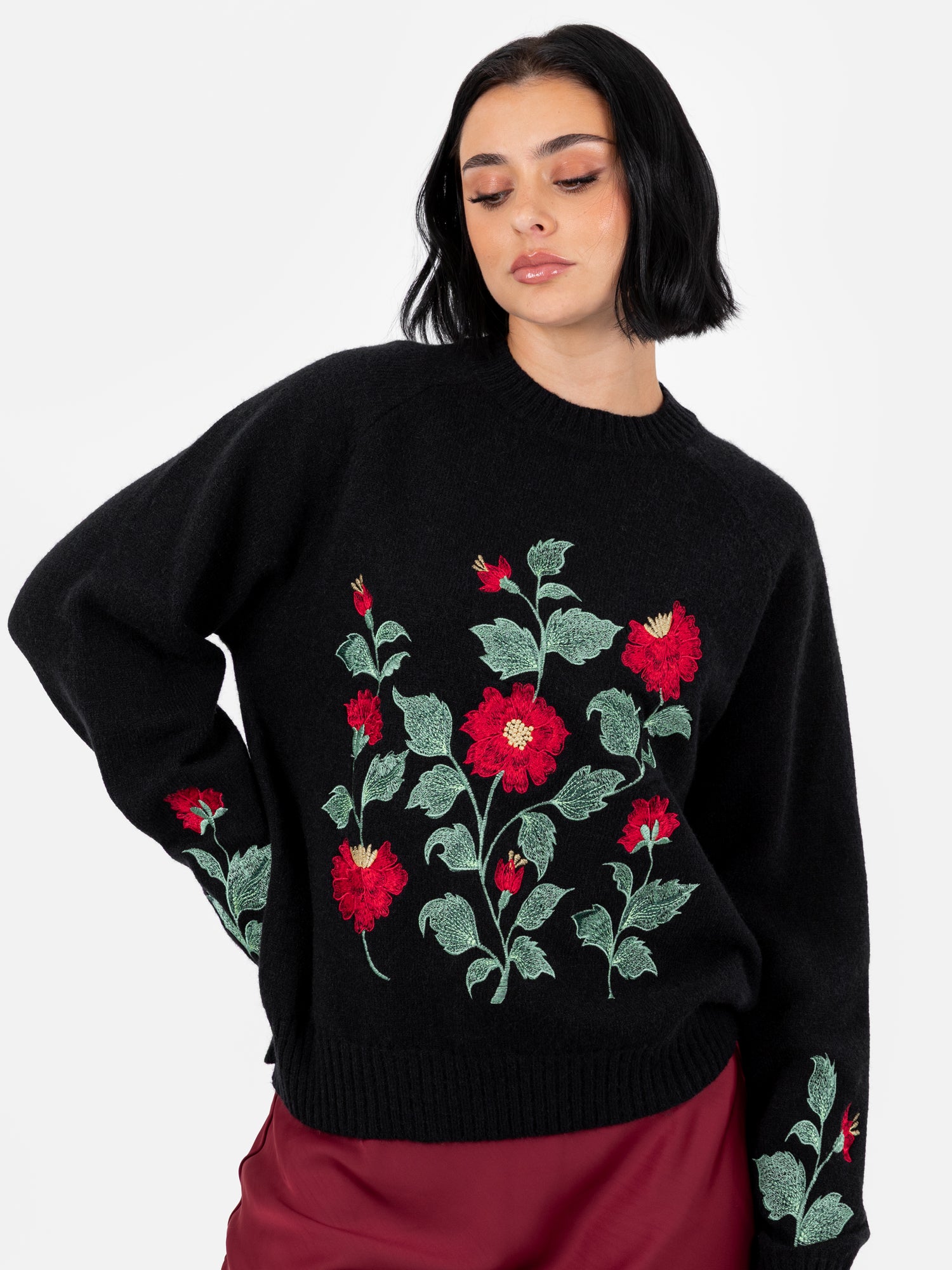 Lovedrobe Floral Embroidered Raglan Sleeve Jumper