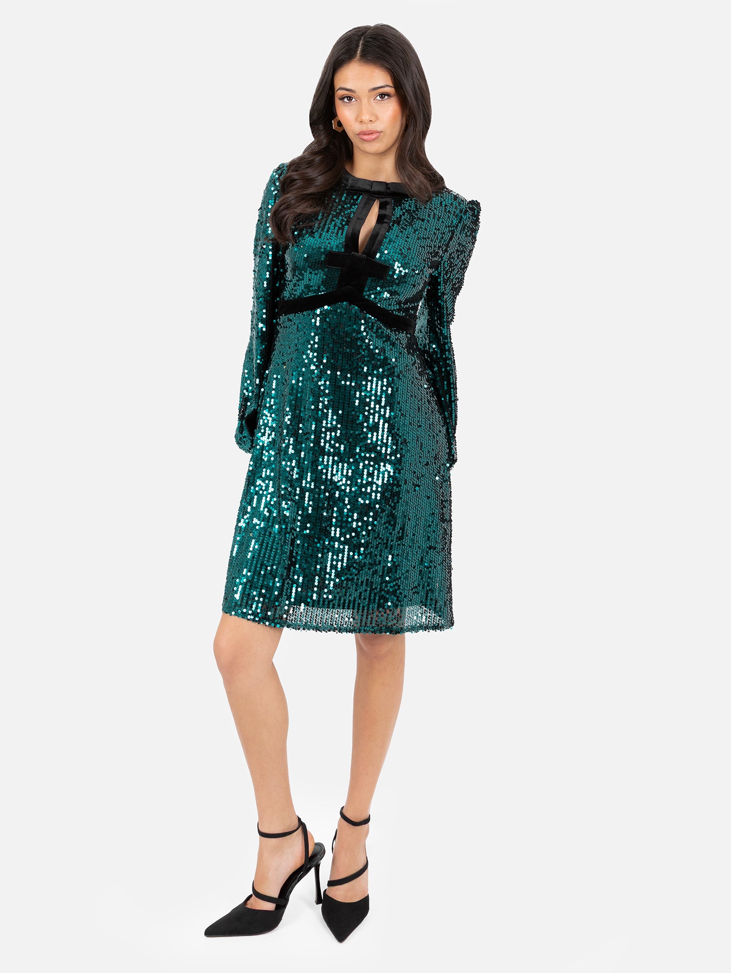 Lovedrobe Fully Embellished Velvet Bow Detail Mini Dress
