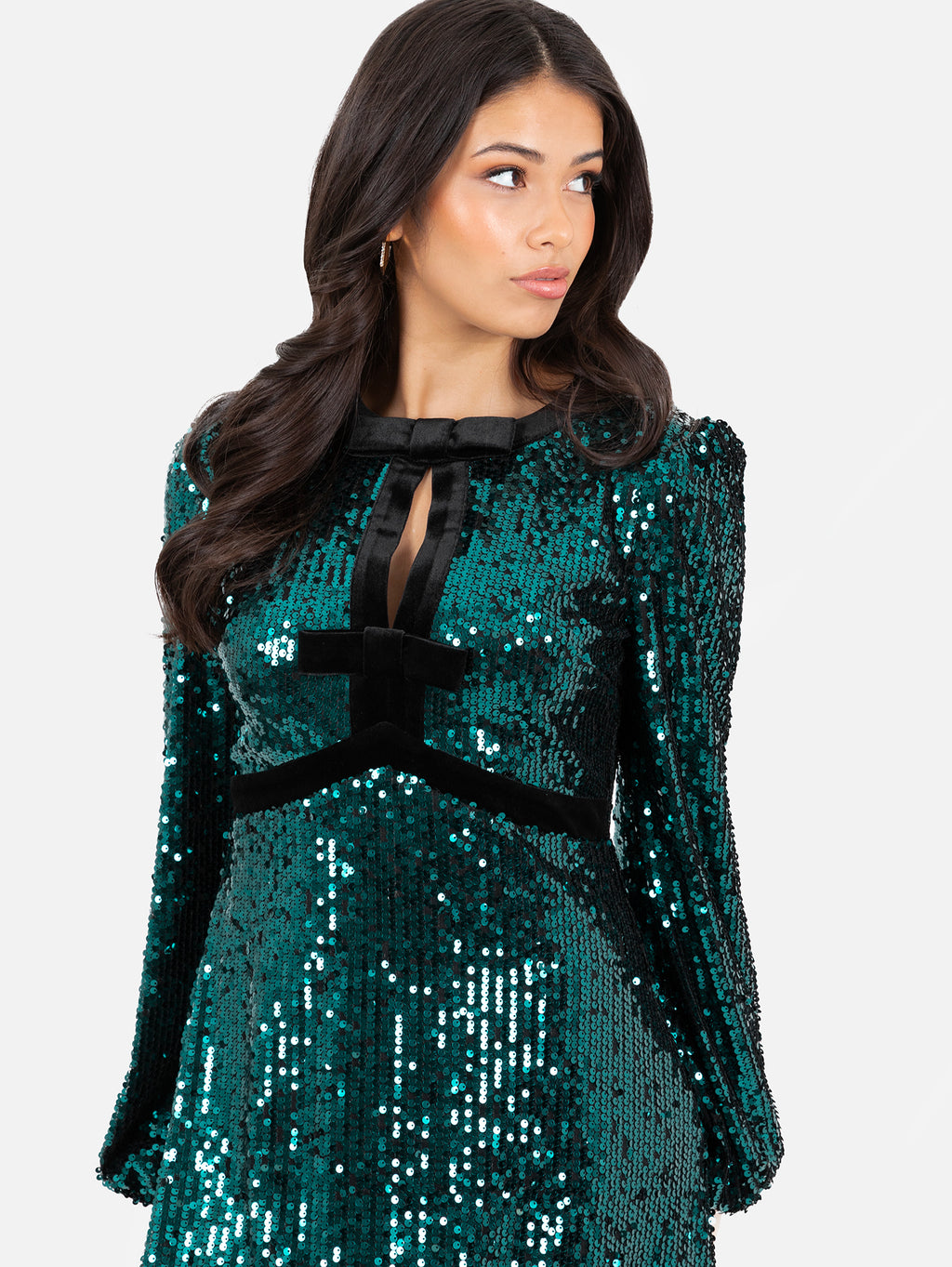 Lovedrobe Fully Embellished Velvet Bow Detail Mini Dress
