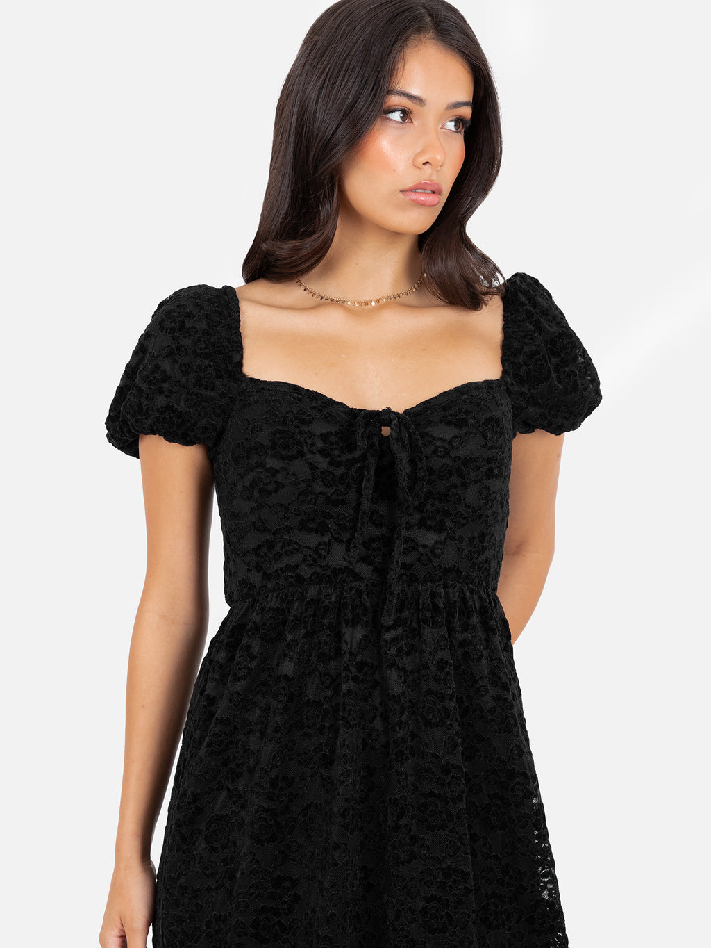 Lovedrobe Black Floral Velvet & Lace Midaxi Dress