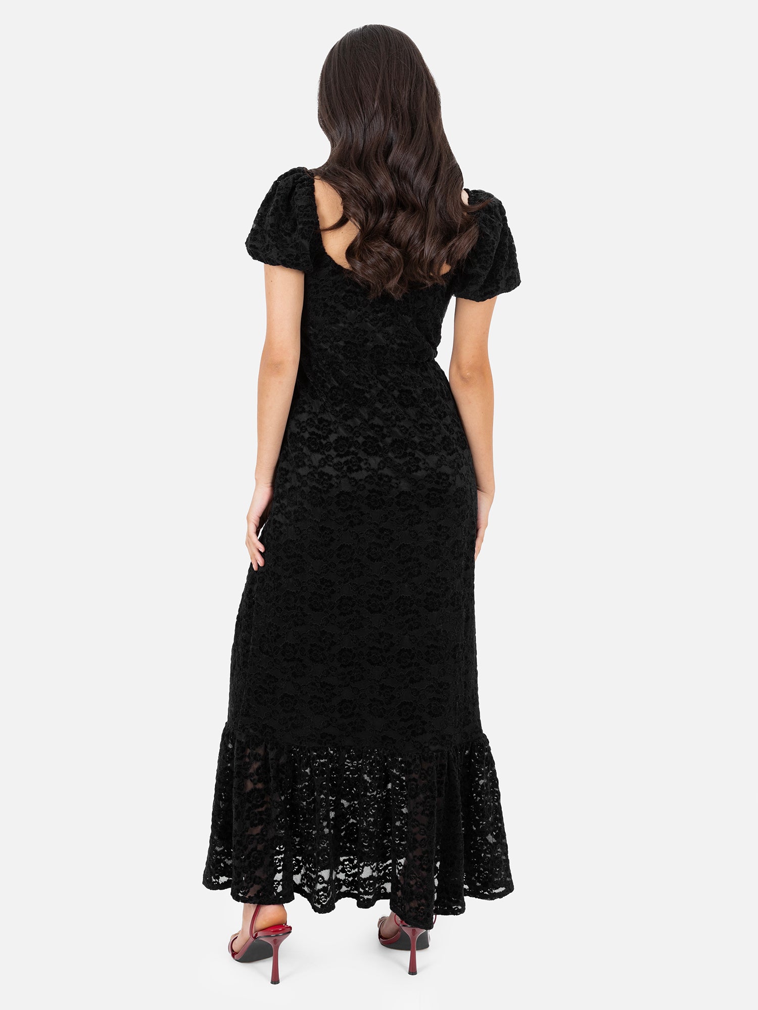 Lovedrobe Black Floral Velvet & Lace Midaxi Dress