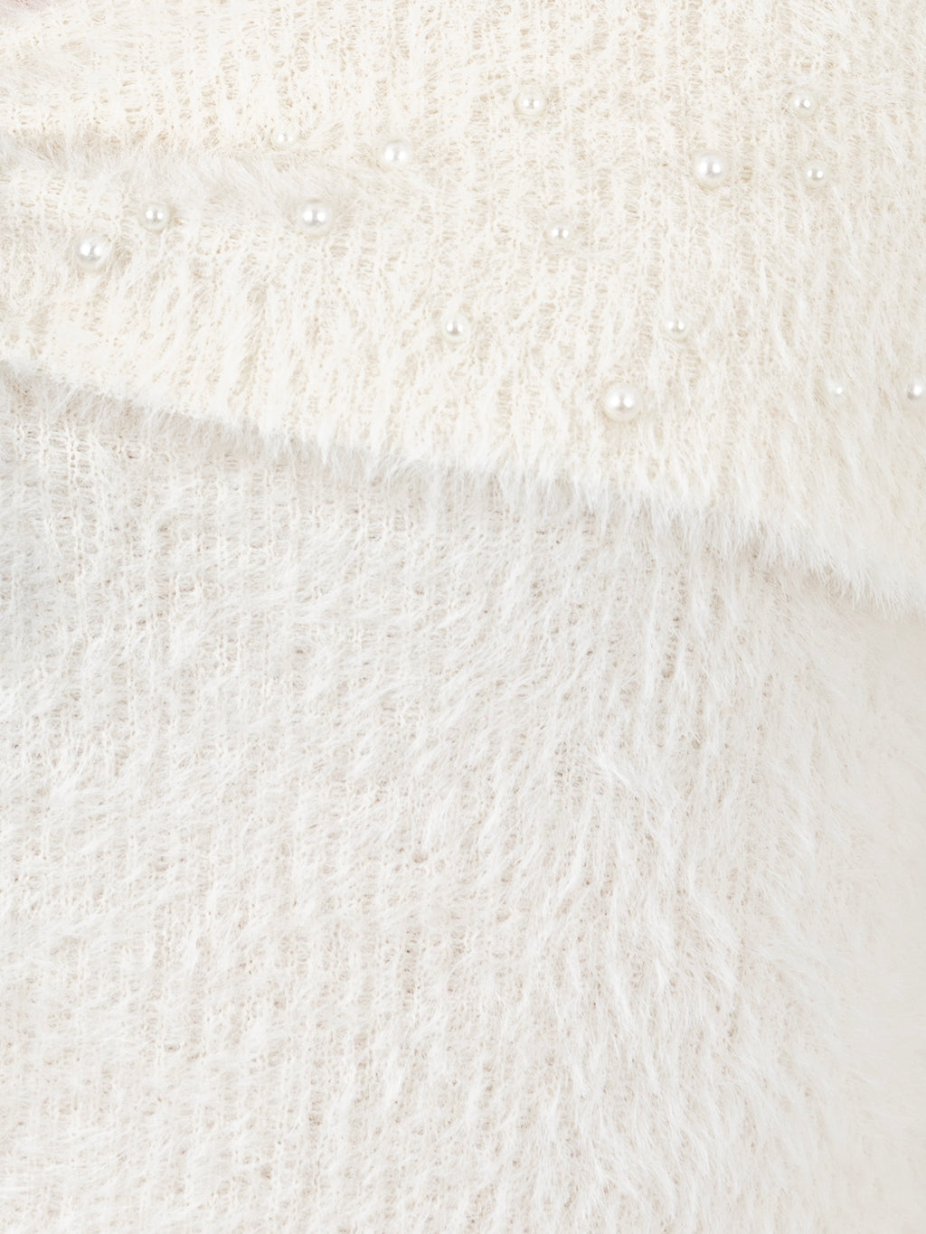Lovedrobe Velvet Bow & Pearl Embellished Ivory Bardot Jumper