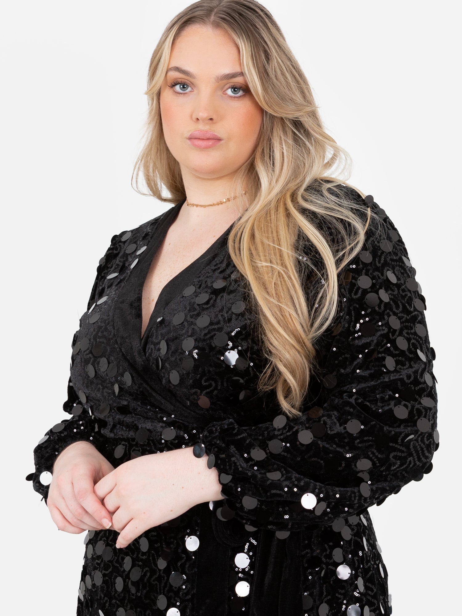 Lovedrobe Black Sequin & Velvet Trim Mini Wrap Dress