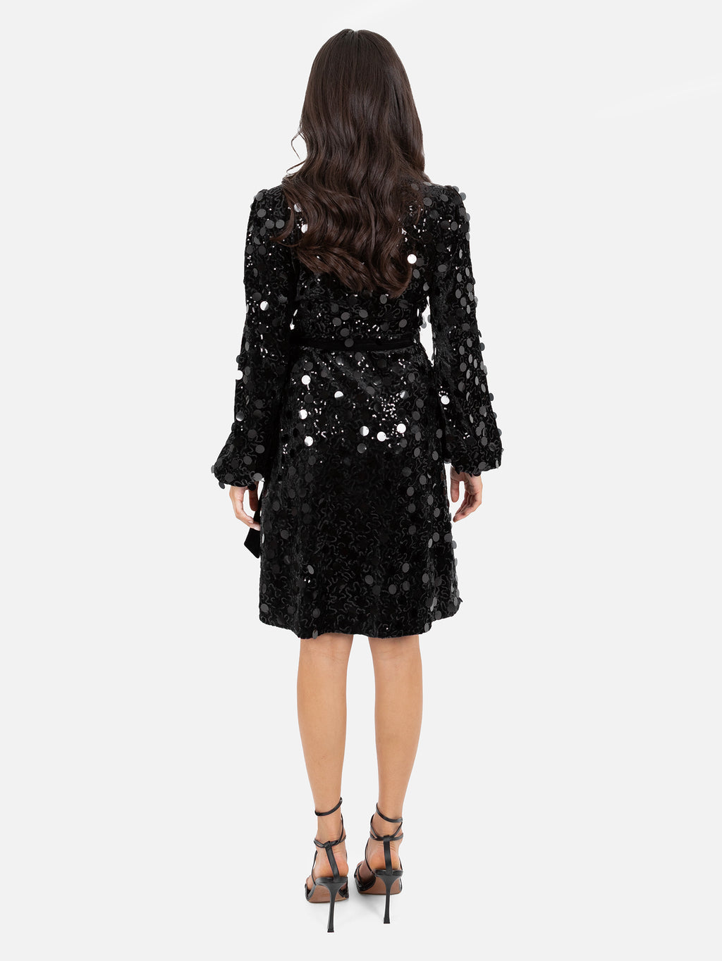 Lovedrobe Black Sequin & Velvet Trim Mini Wrap Dress