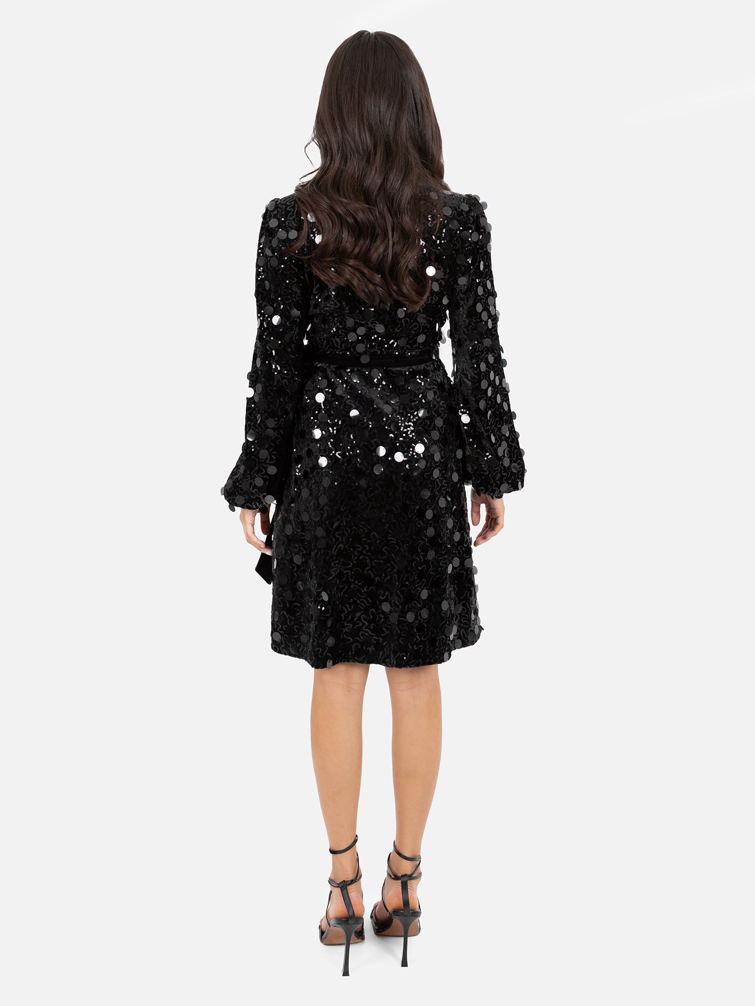 Lovedrobe Black Sequin & Velvet Trim Mini Wrap Dress