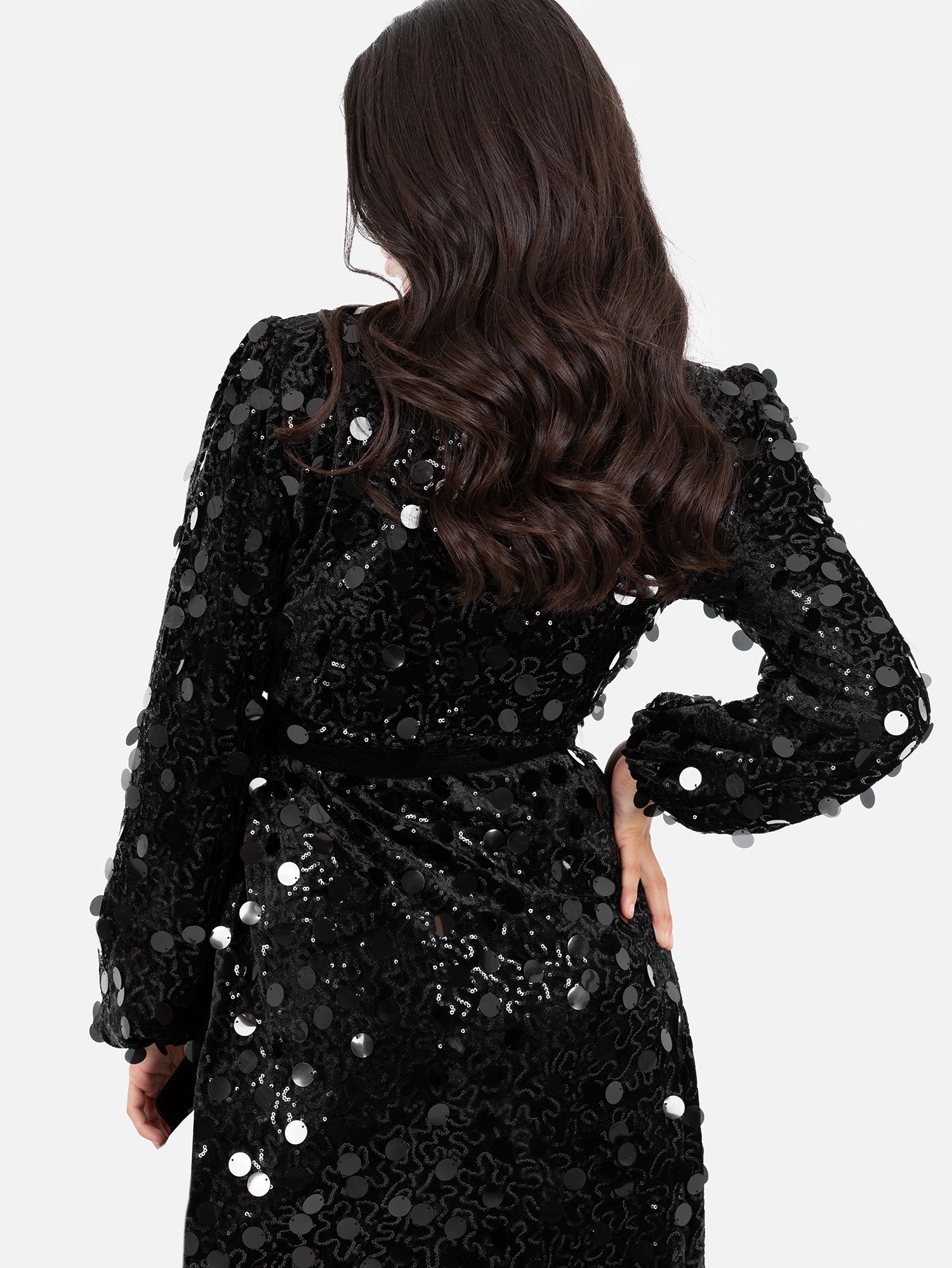 Lovedrobe Black Sequin & Velvet Trim Mini Wrap Dress