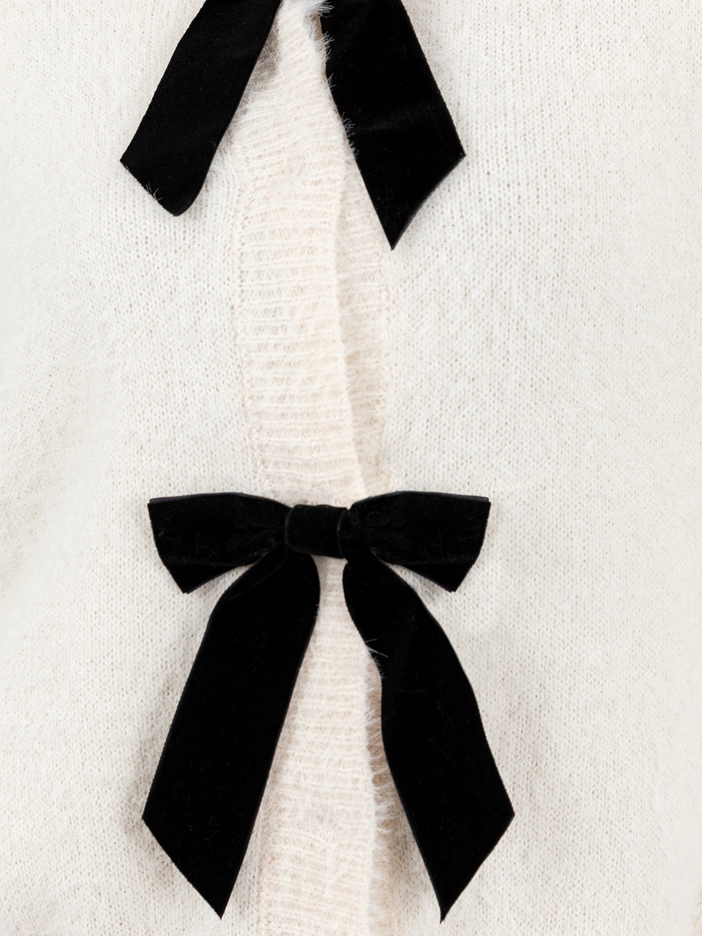 Lovedrobe Ivory Eyelash Knit Cardigan with Velvet Bow Detail