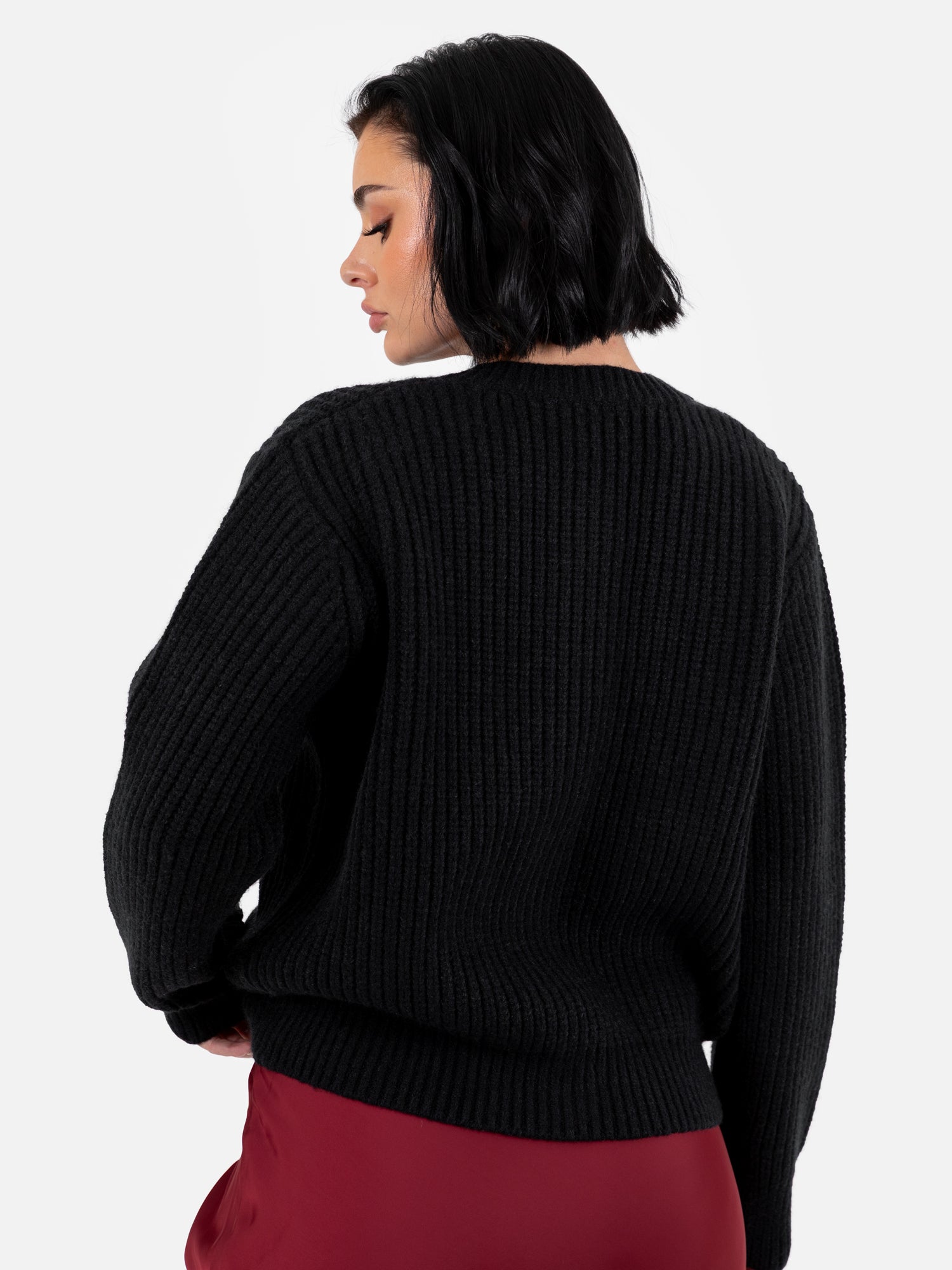 Lovedrobe Bow Button Round Neck Black Cardigan
